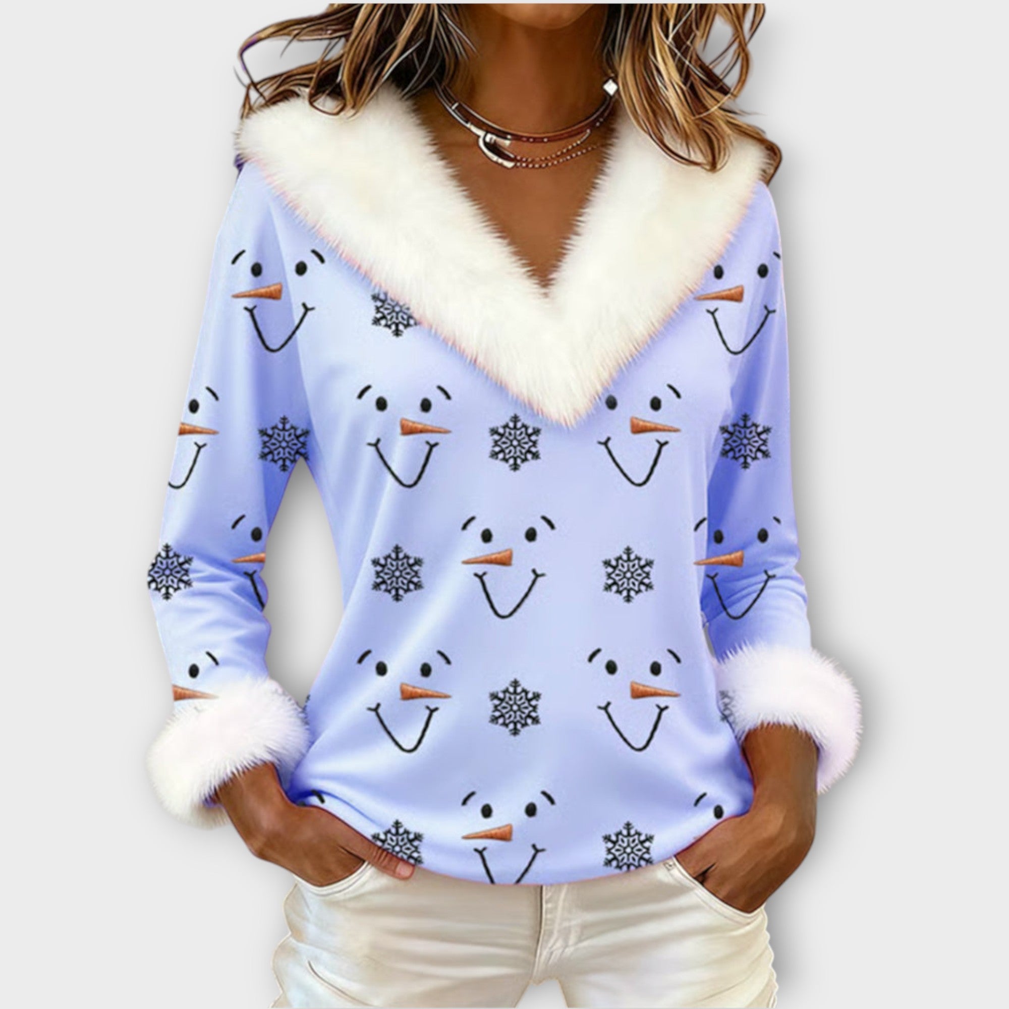 Frosty Smile Faux-Fur Holiday Top
