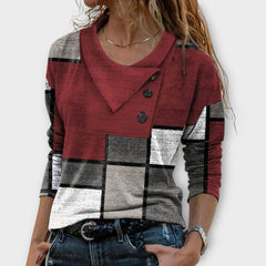 Asymmetrical Button Patchwork Top