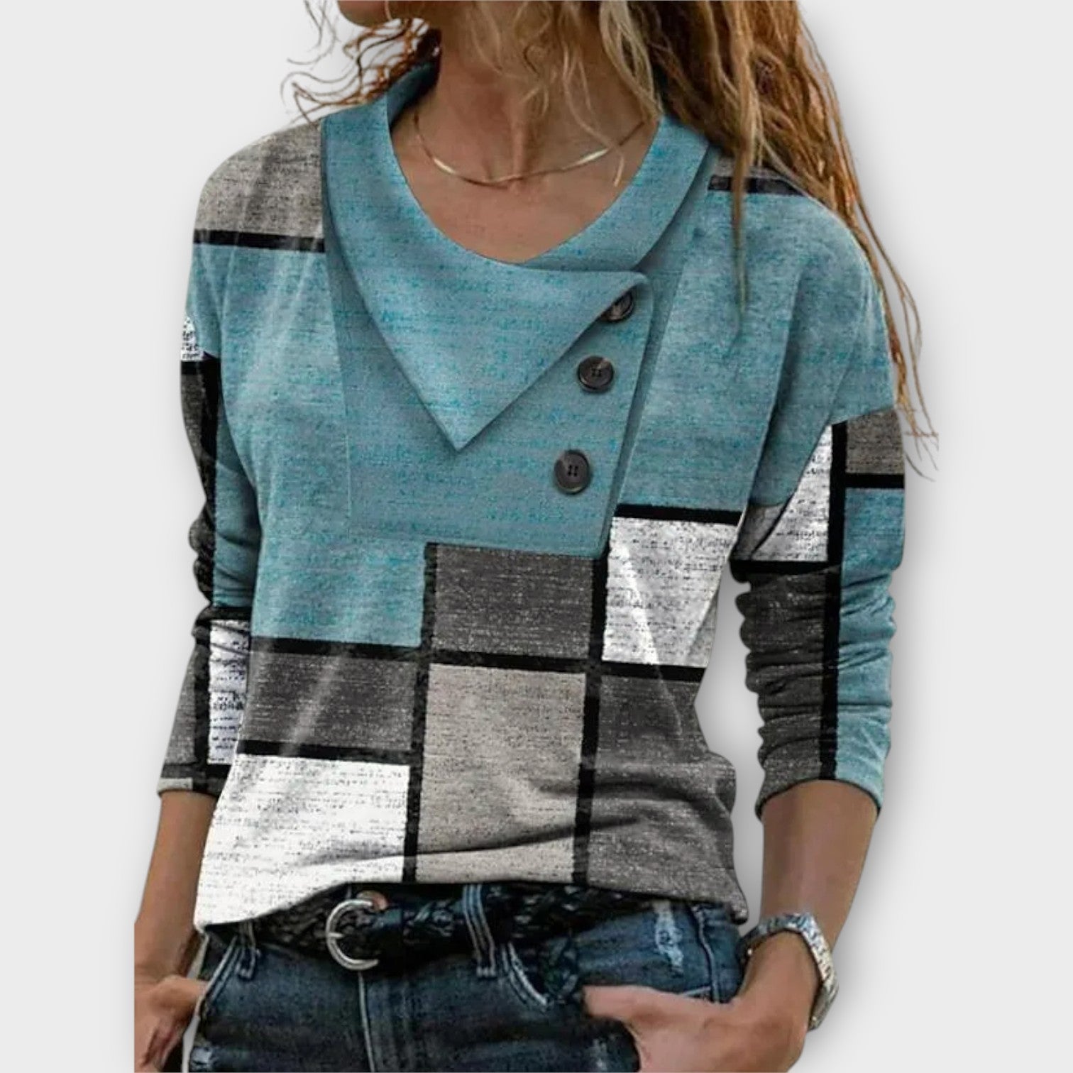 Asymmetrical Button Patchwork Top
