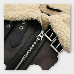 Leather Short Jacket with Fur and Belt