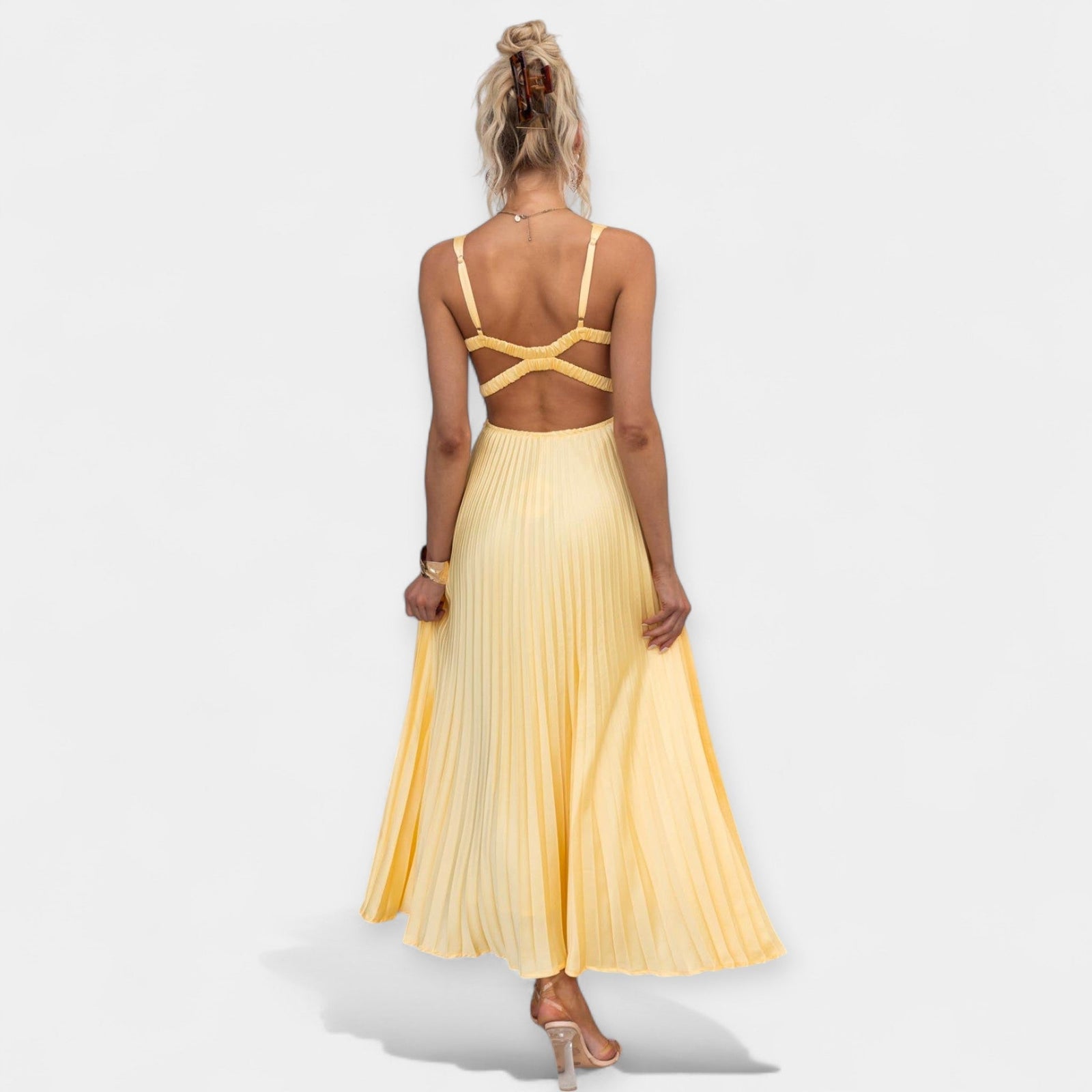 Maxi Dress in Yellow with Open Back