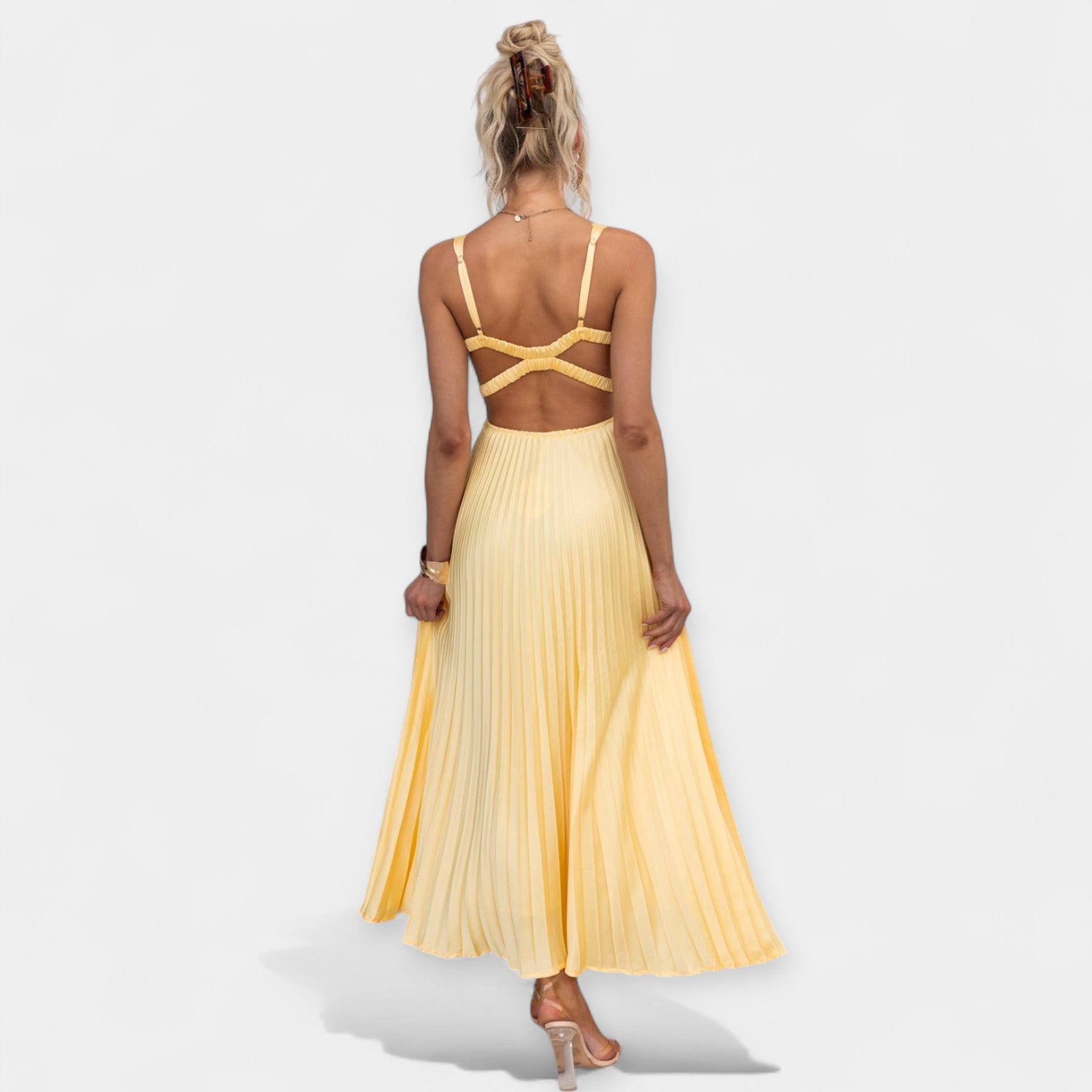 Maxi Dress in Yellow with Open Back