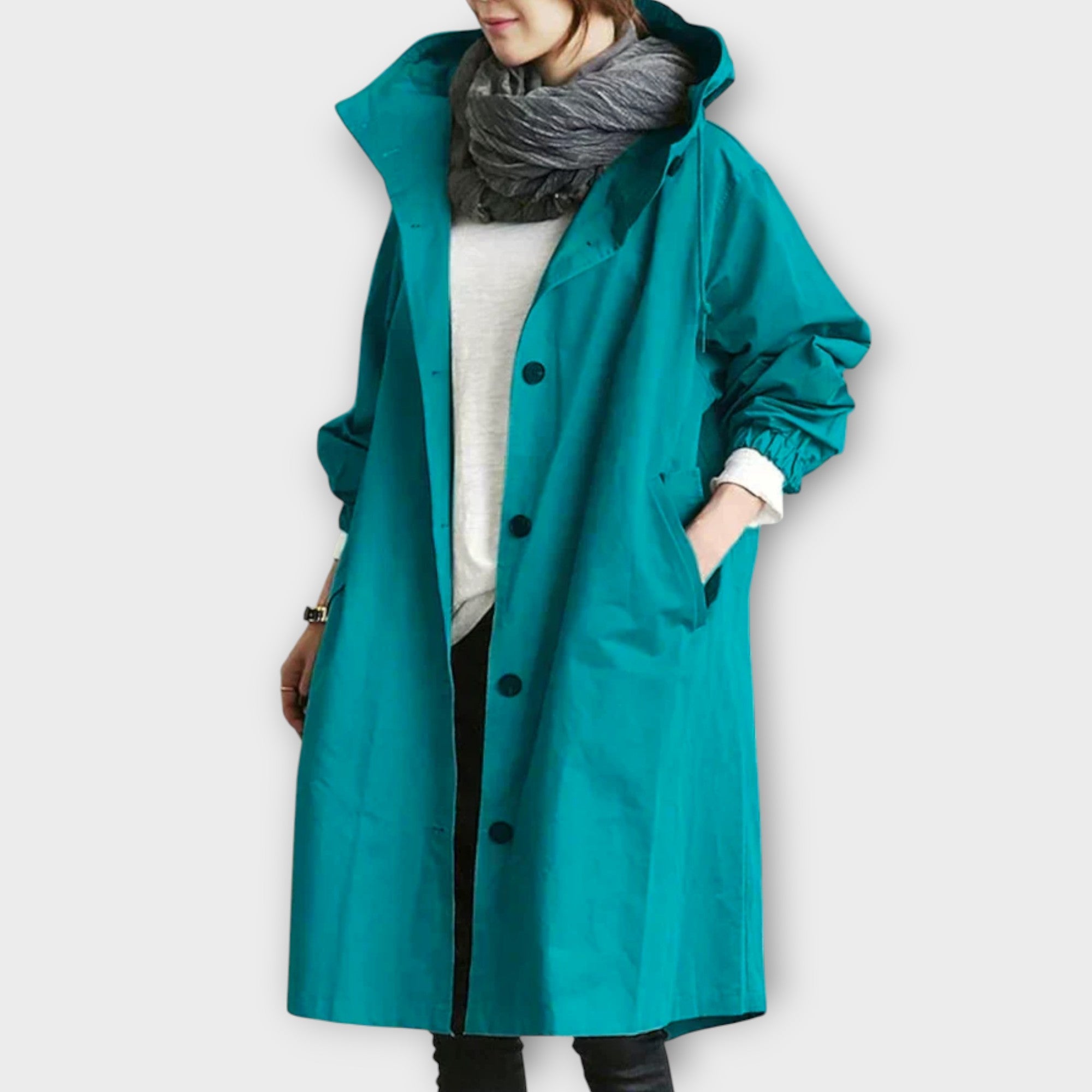 Oversized Hooded Button-Front Rain Coat