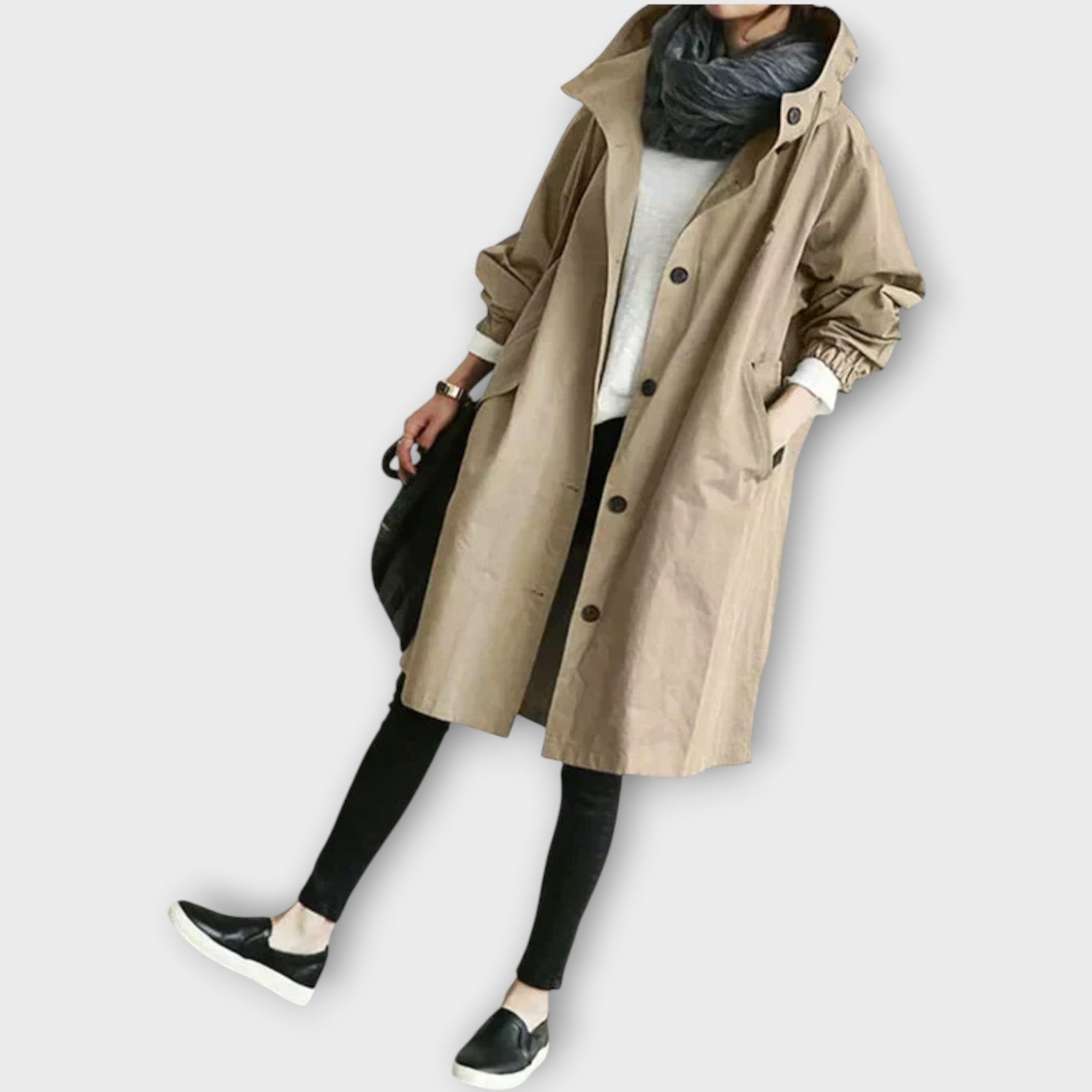 Oversized Hooded Button-Front Rain Coat