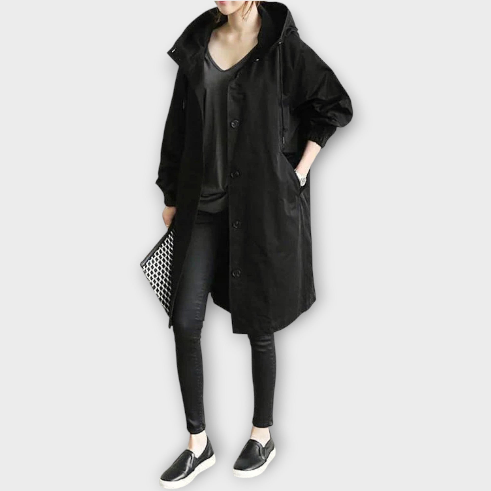 Oversized Hooded Button-Front Rain Coat