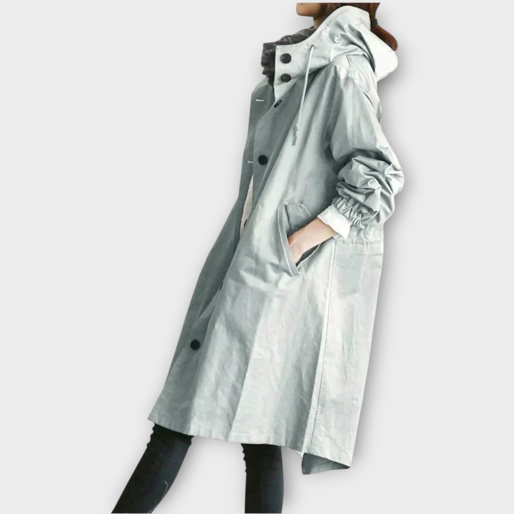 Oversized Hooded Button-Front Rain Coat