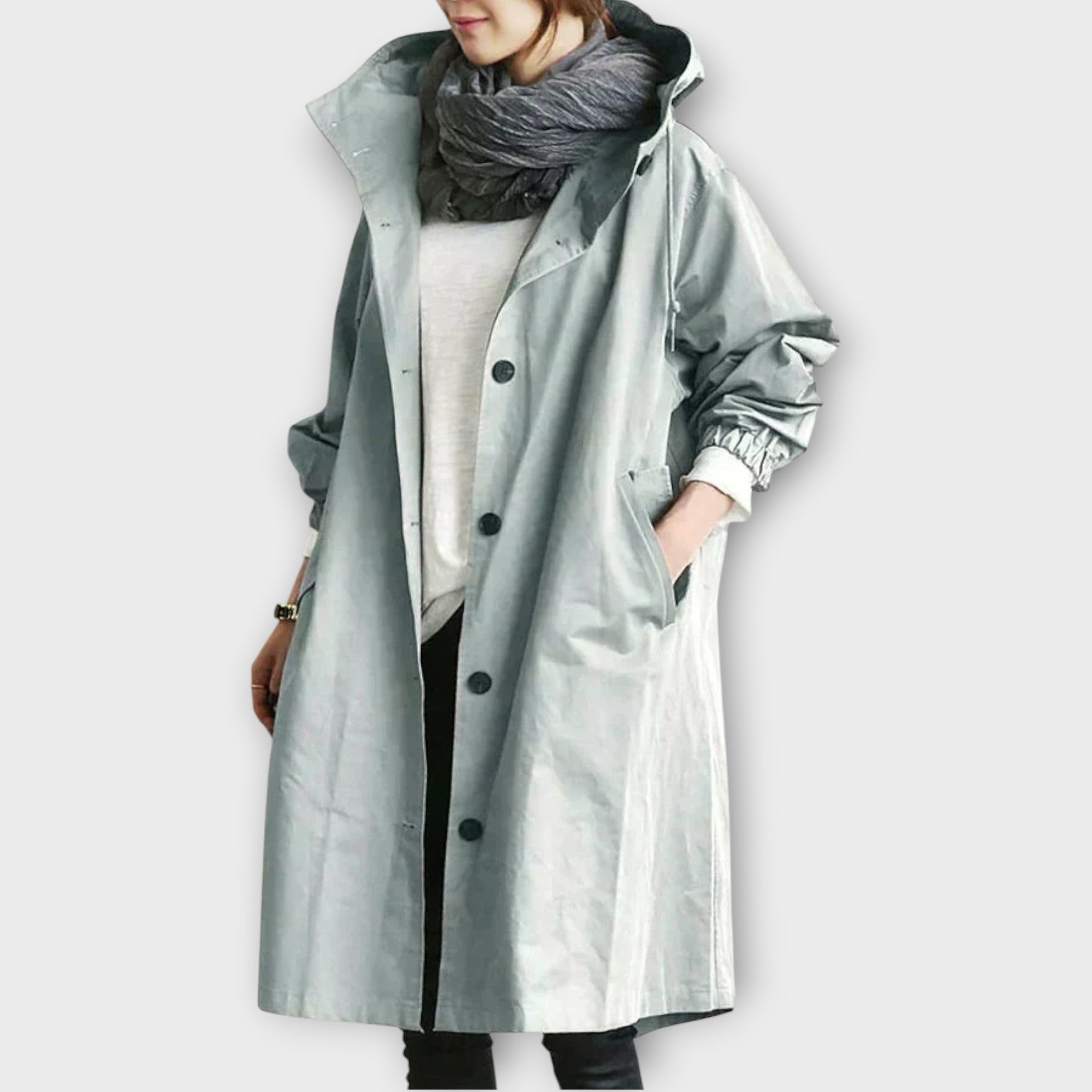 Oversized Hooded Button-Front Rain Coat