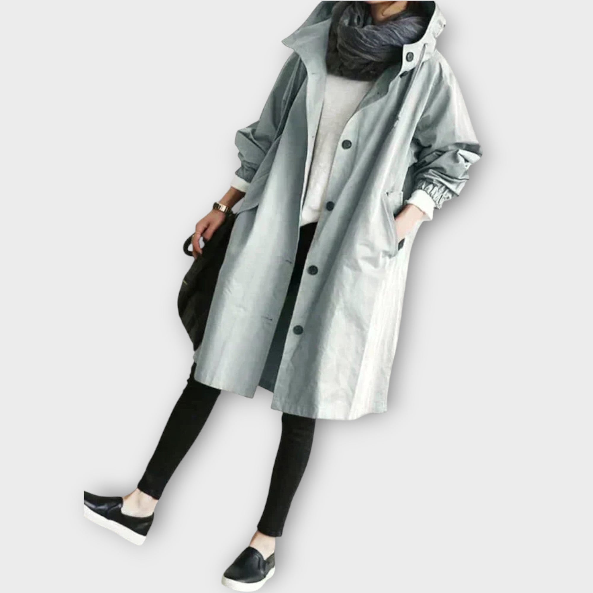 Oversized Hooded Button-Front Rain Coat