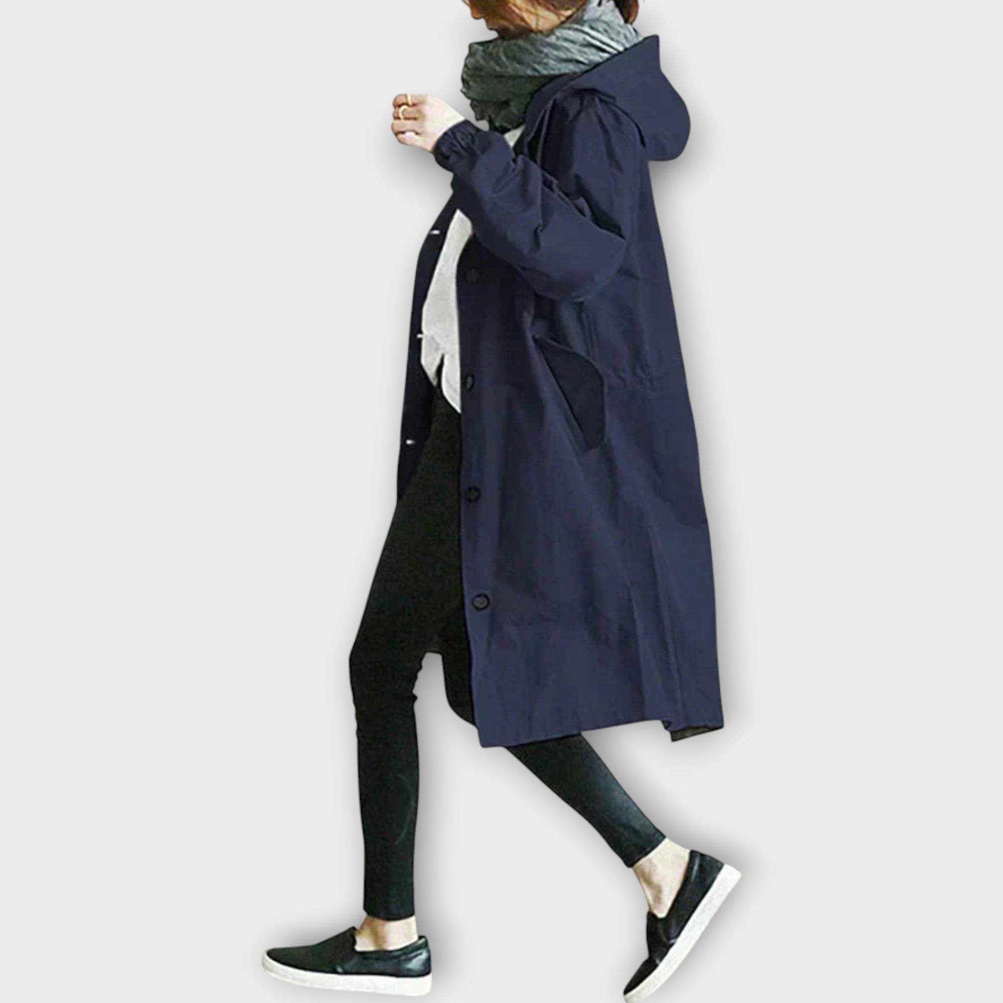 Oversized Hooded Button-Front Rain Coat