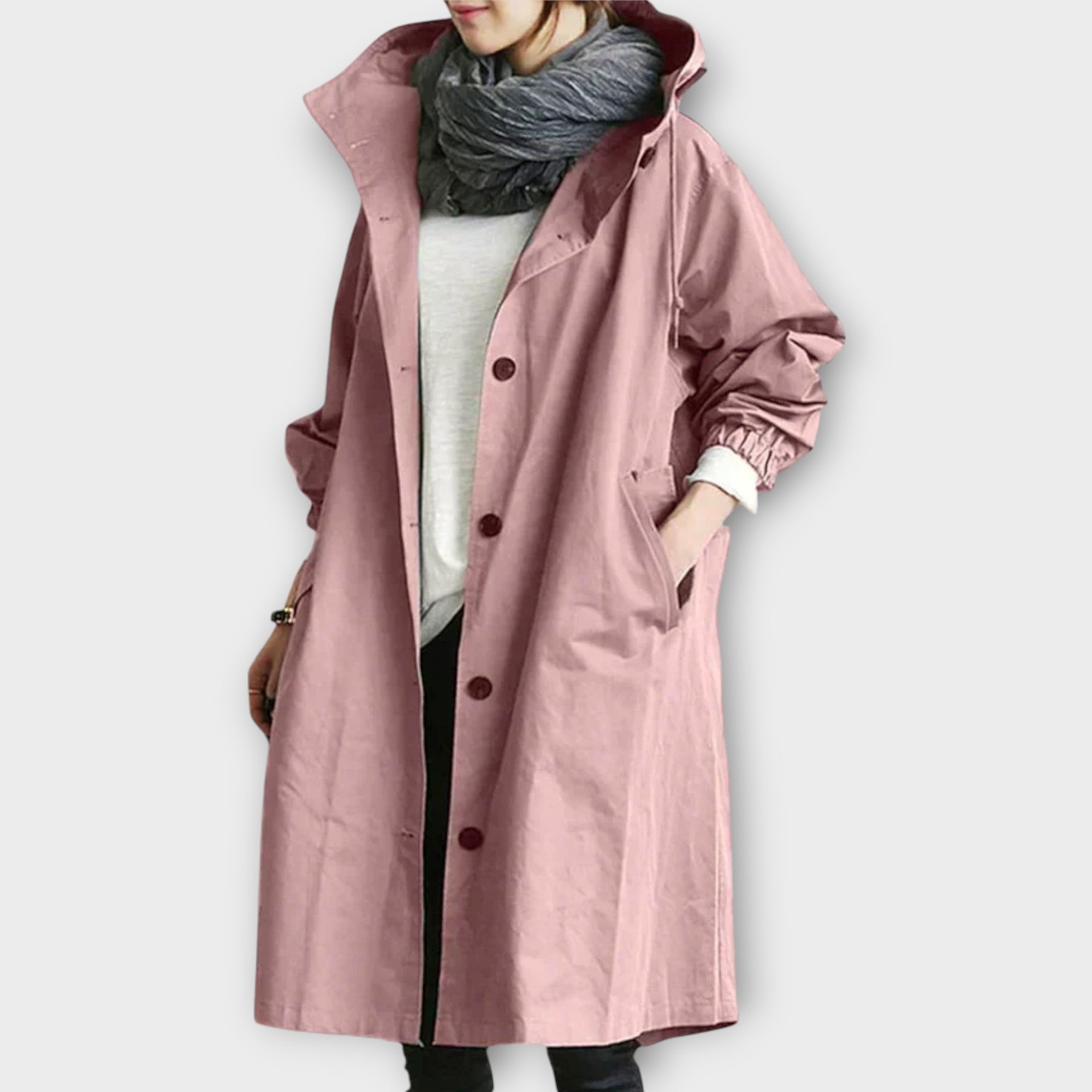 Oversized Hooded Button-Front Rain Coat