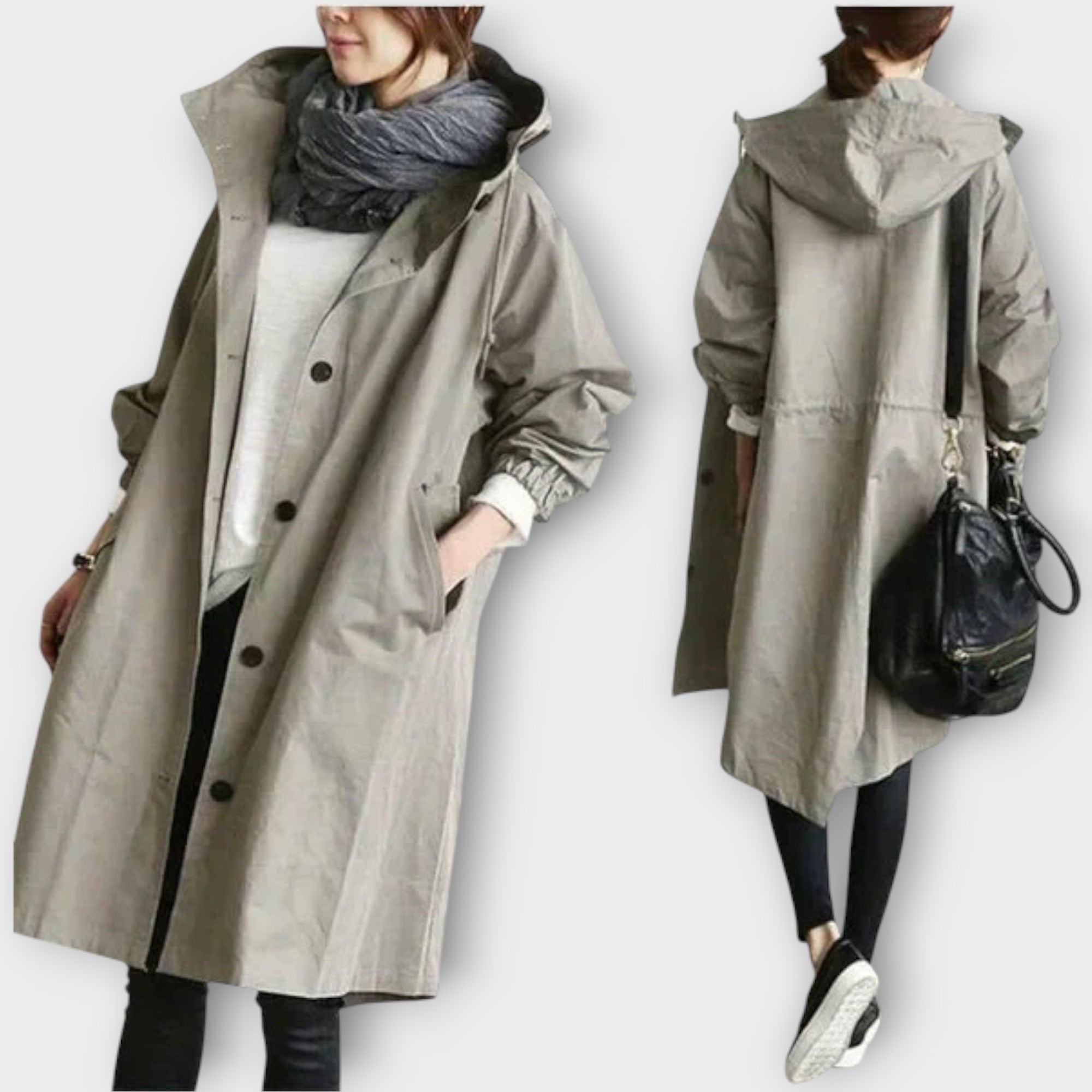 Oversized Hooded Button-Front Rain Coat