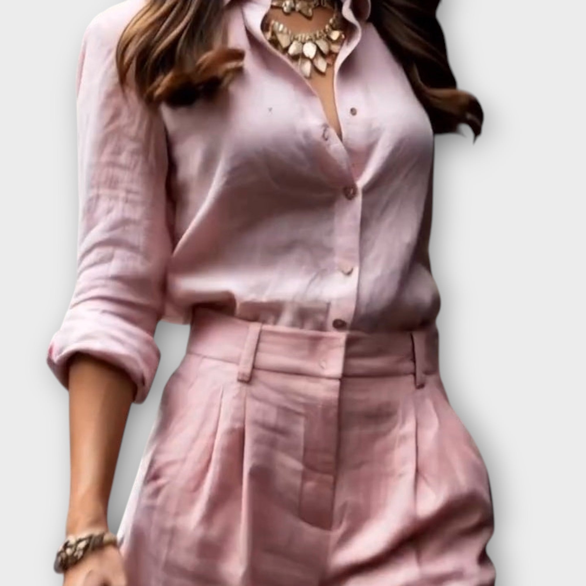 Blush Linen Shirt & Wide-Leg Pants Set