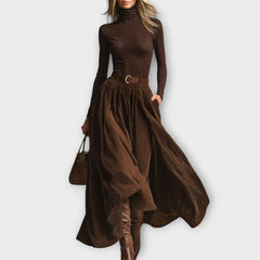 Elegant Turtleneck &amp; Corduroy Maxi Set