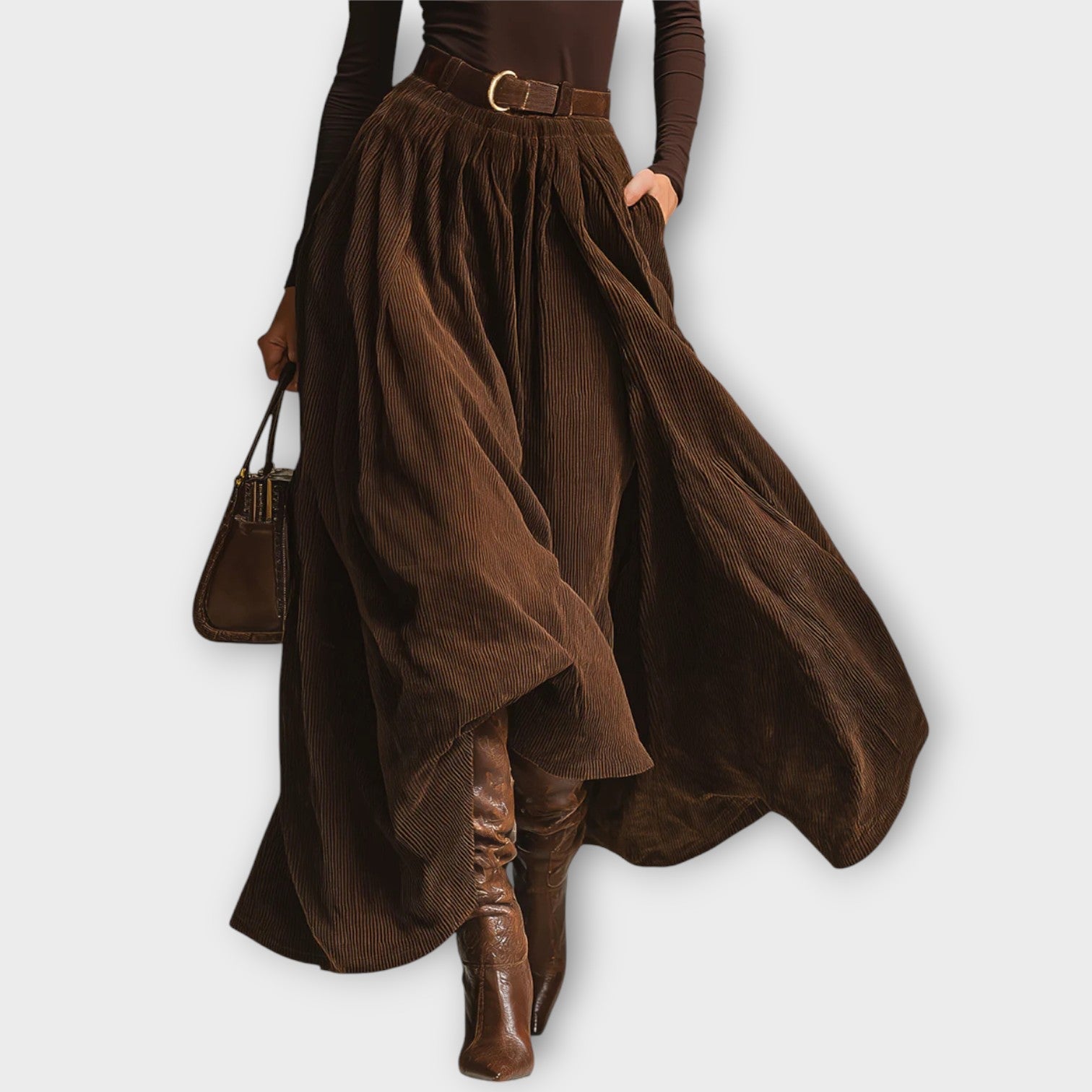Elegant Turtleneck &amp; Corduroy Maxi Set