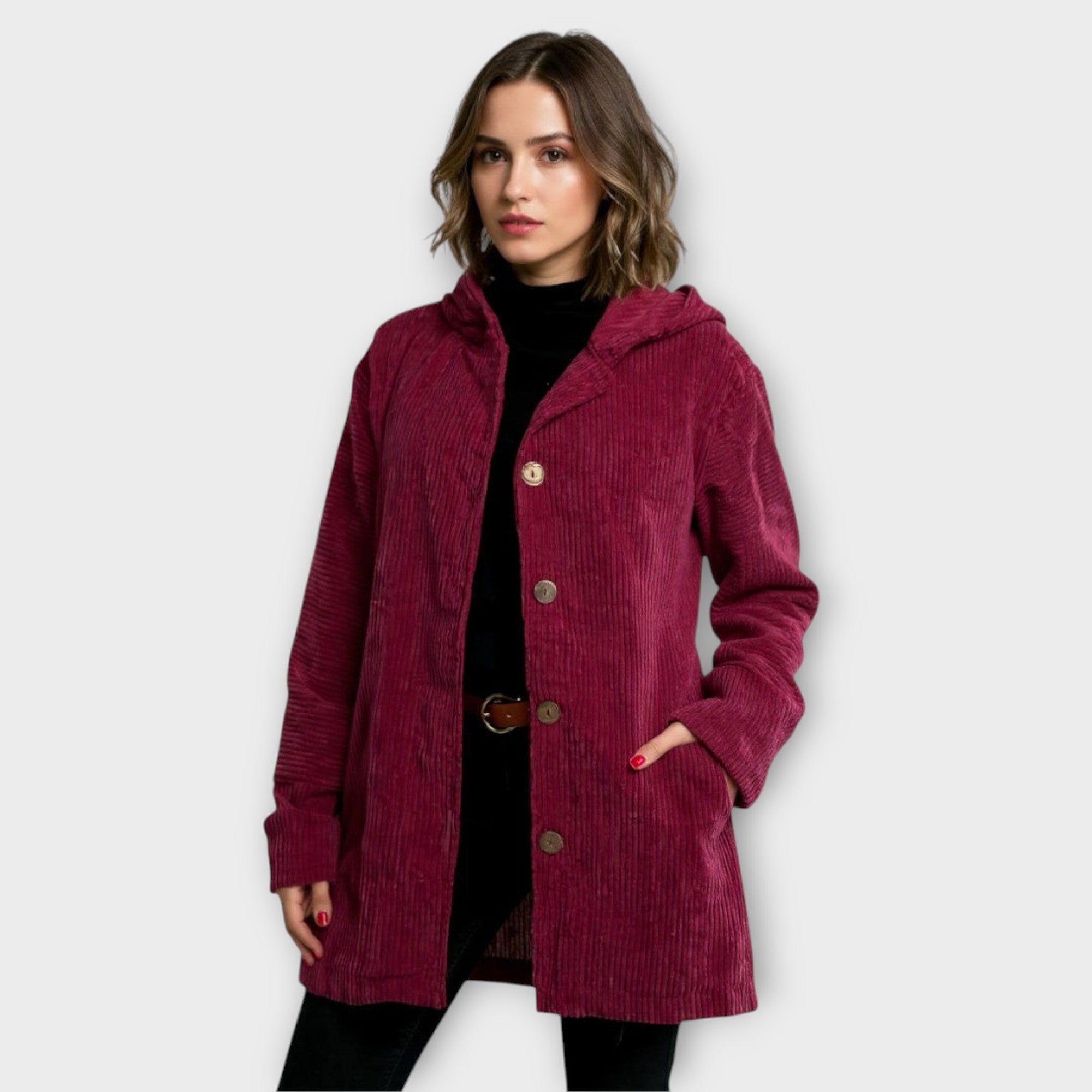 Corduroy Button-Front Hooded Jacket