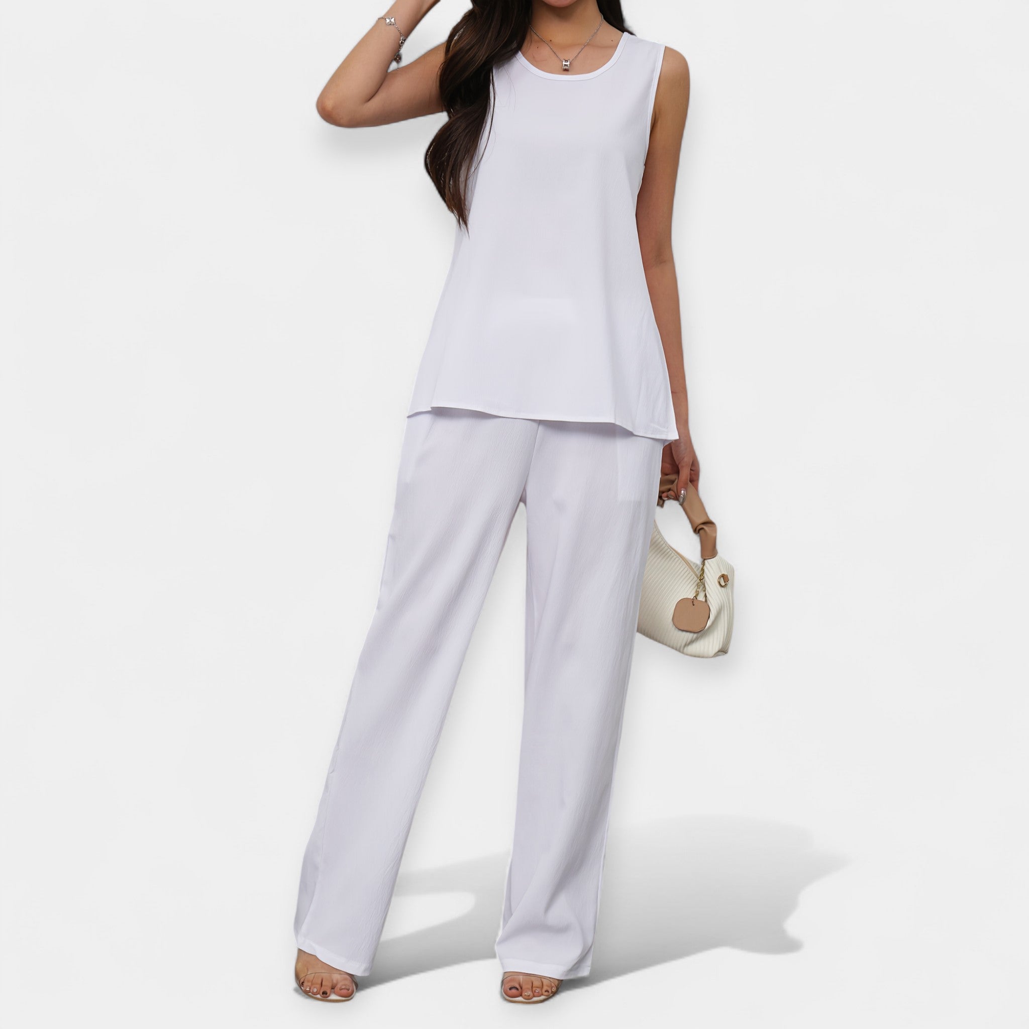 Comfortable Set with Sleeveless Top and Wide Trousers