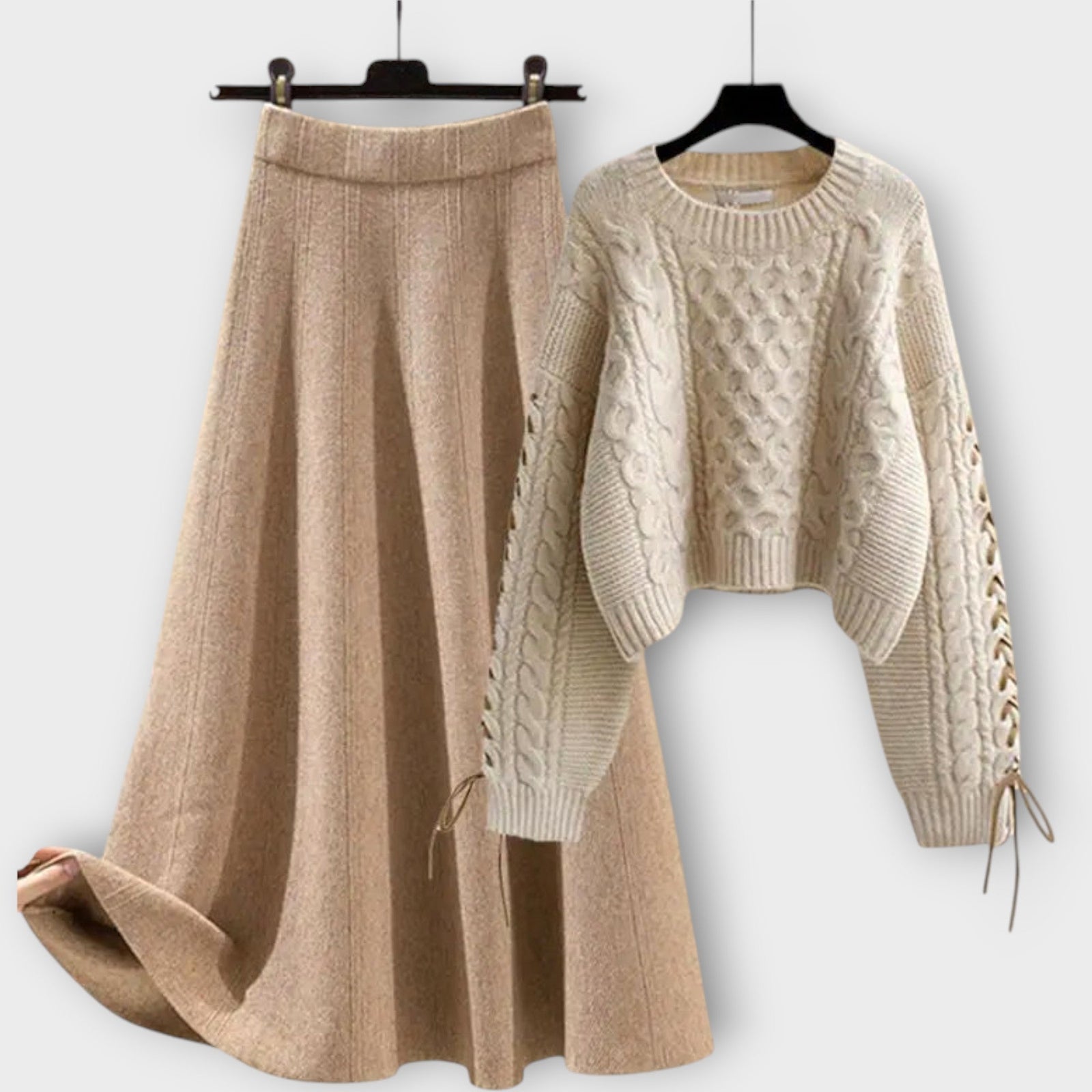 Cable Knit Sweater & Midi Skirt Set
