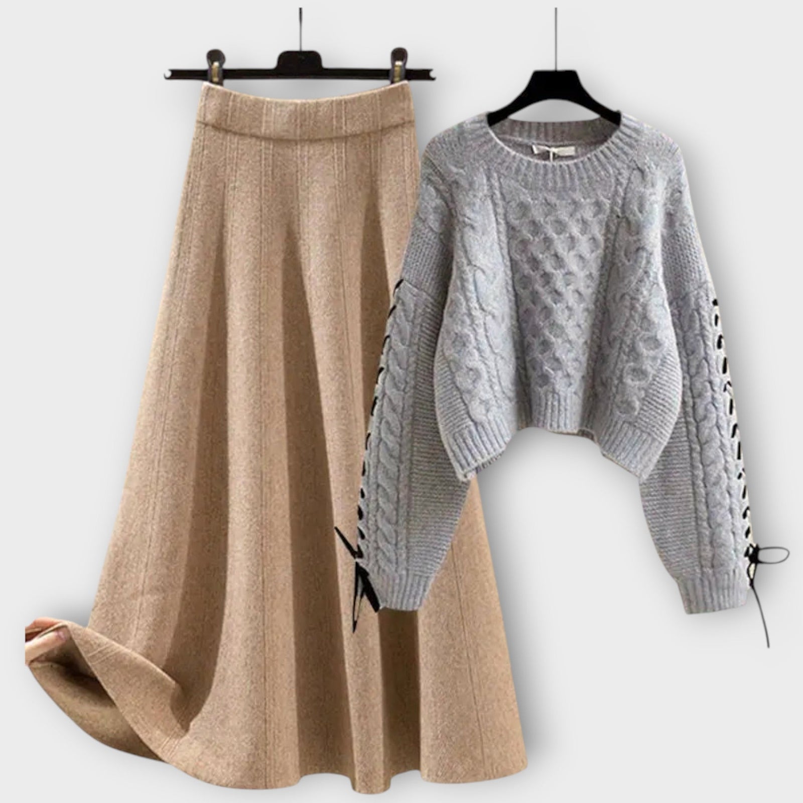 Cable Knit Sweater & Midi Skirt Set
