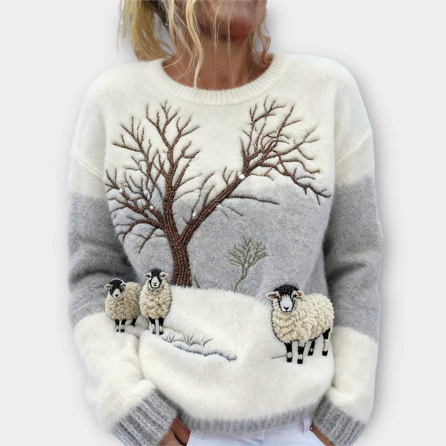 Winter Sheep Scene Sweater