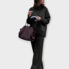 Relaxed Knit Set with High-Neck Sweater and Wide-Leg Pants