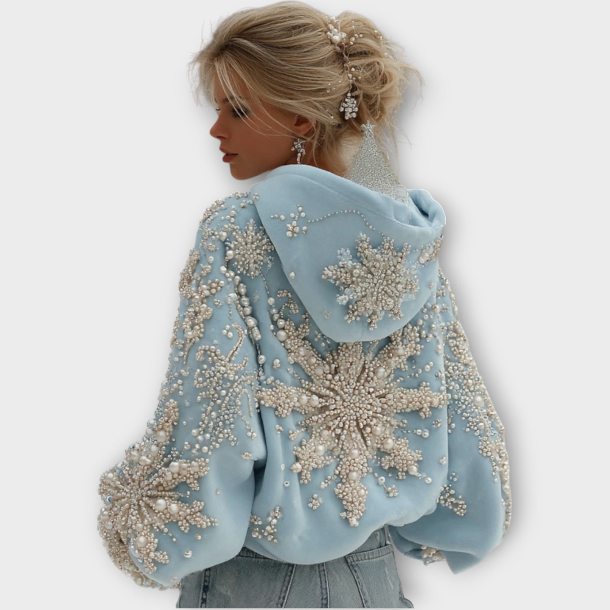 Hand-Embellished Holiday Pearl Hoodie