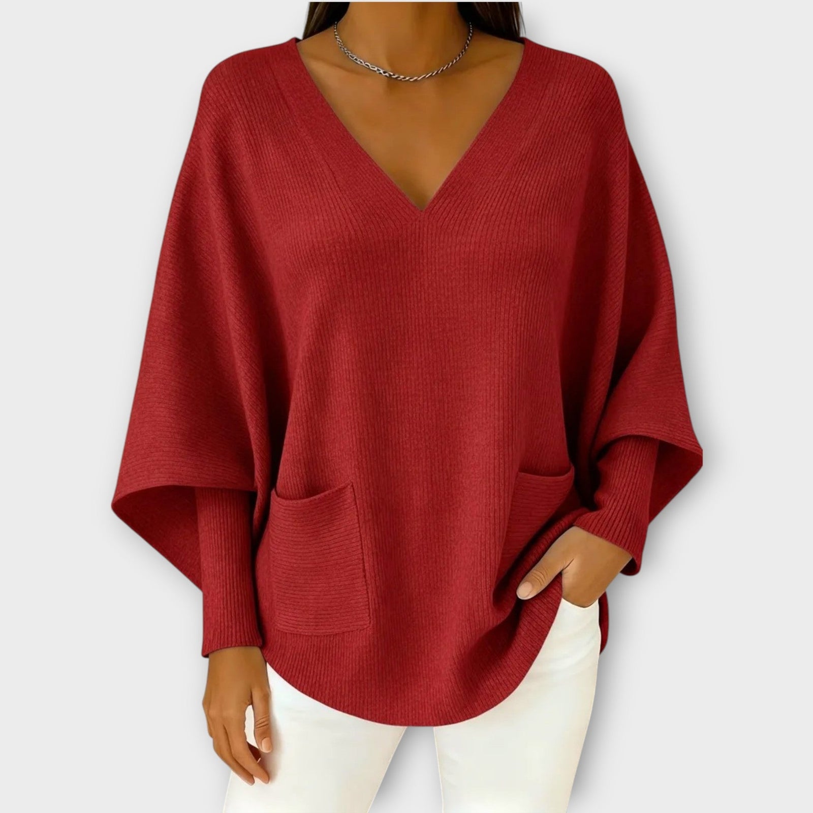 Soft Ribbed V-Neck Relaxed Knit Top