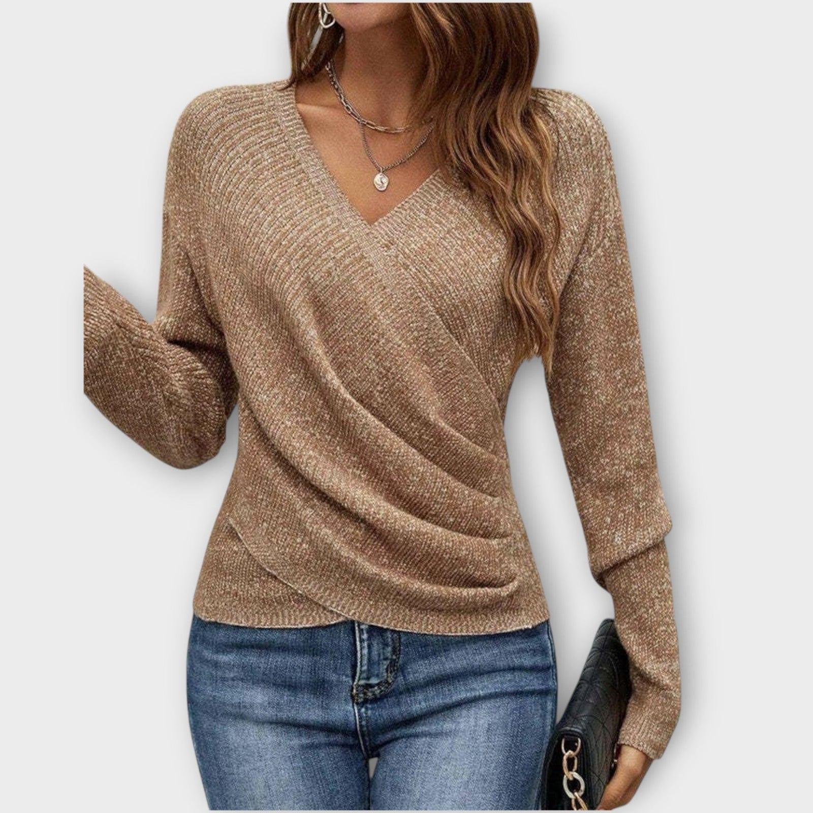 Soft Wrap-Style V-Neck Knit Top