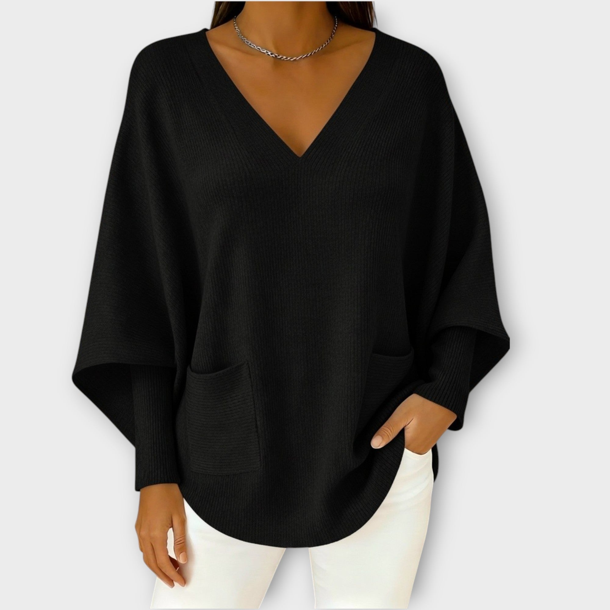 Soft Ribbed V-Neck Relaxed Knit Top