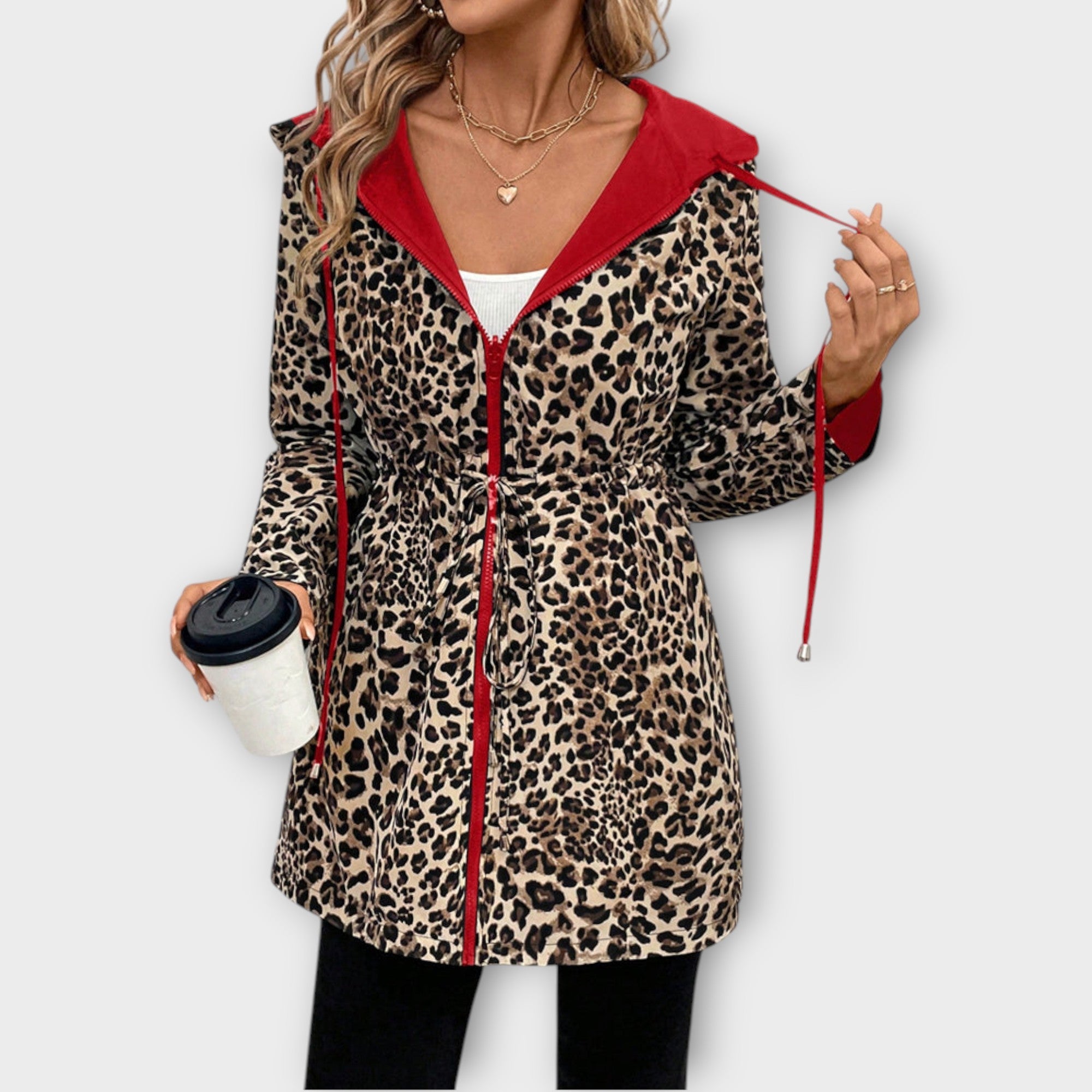 Reversible Hooded Coat with Leopard Print
