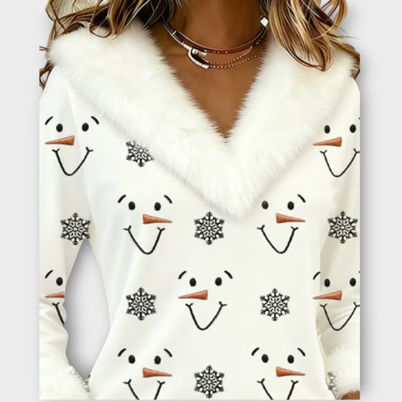 Frosty Smile Faux-Fur Holiday Top