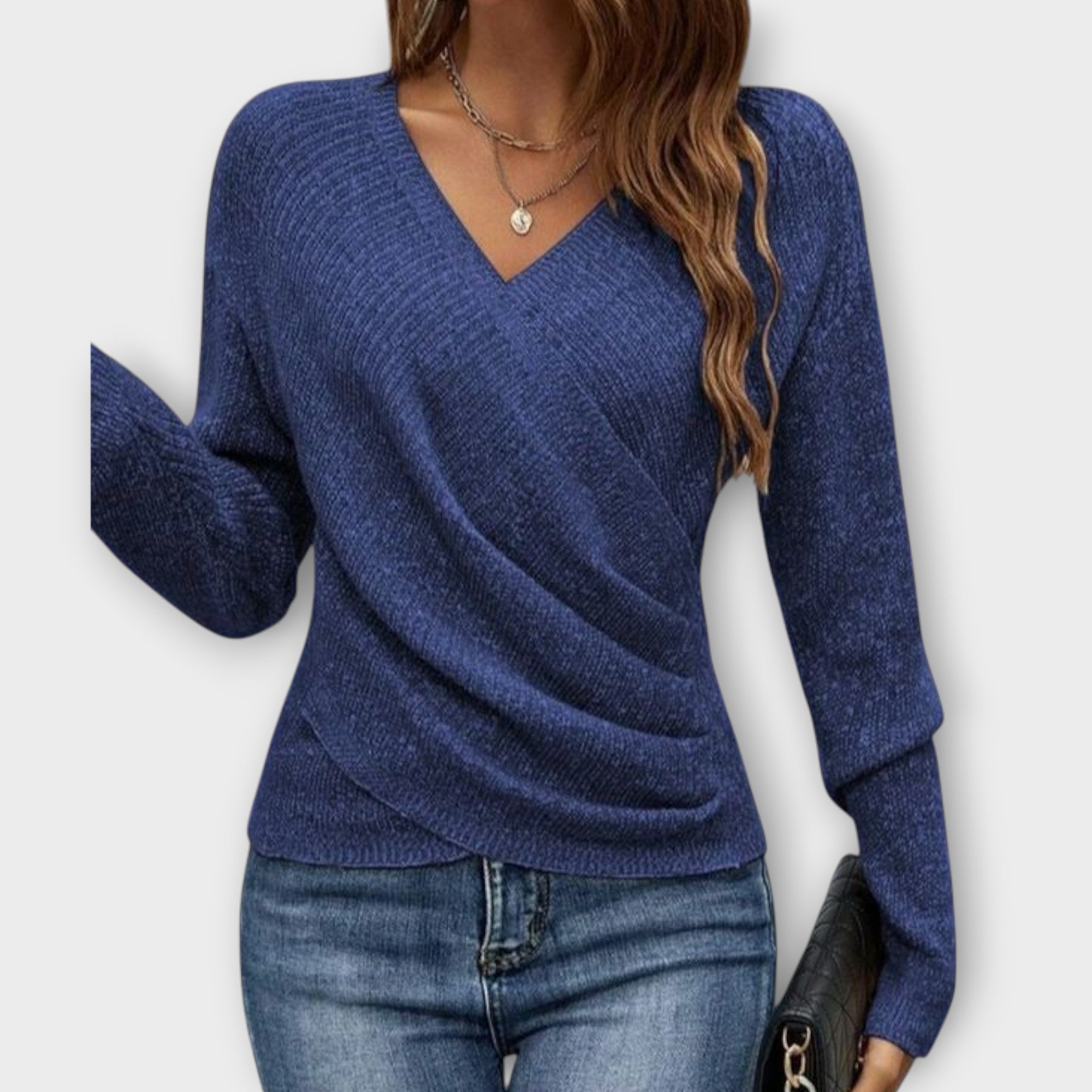 Soft Wrap-Style V-Neck Knit Top