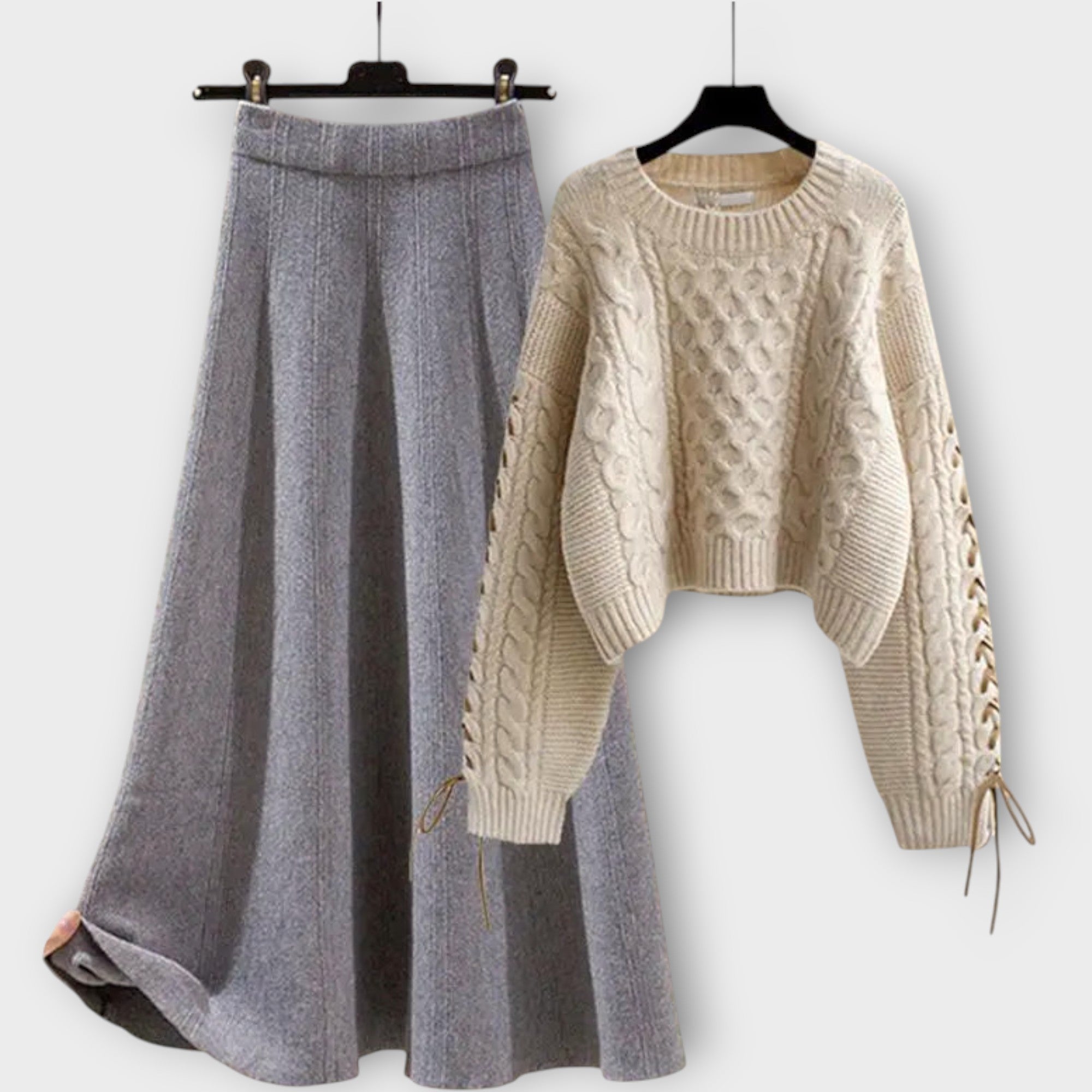 Cable Knit Sweater & Midi Skirt Set