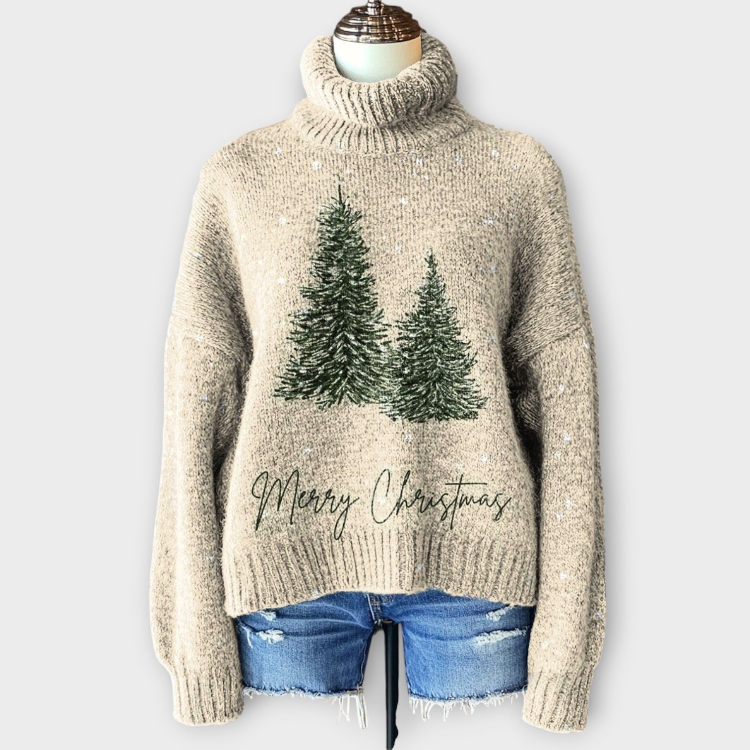 Cozy “Merry Christmas” Turtleneck Sweater