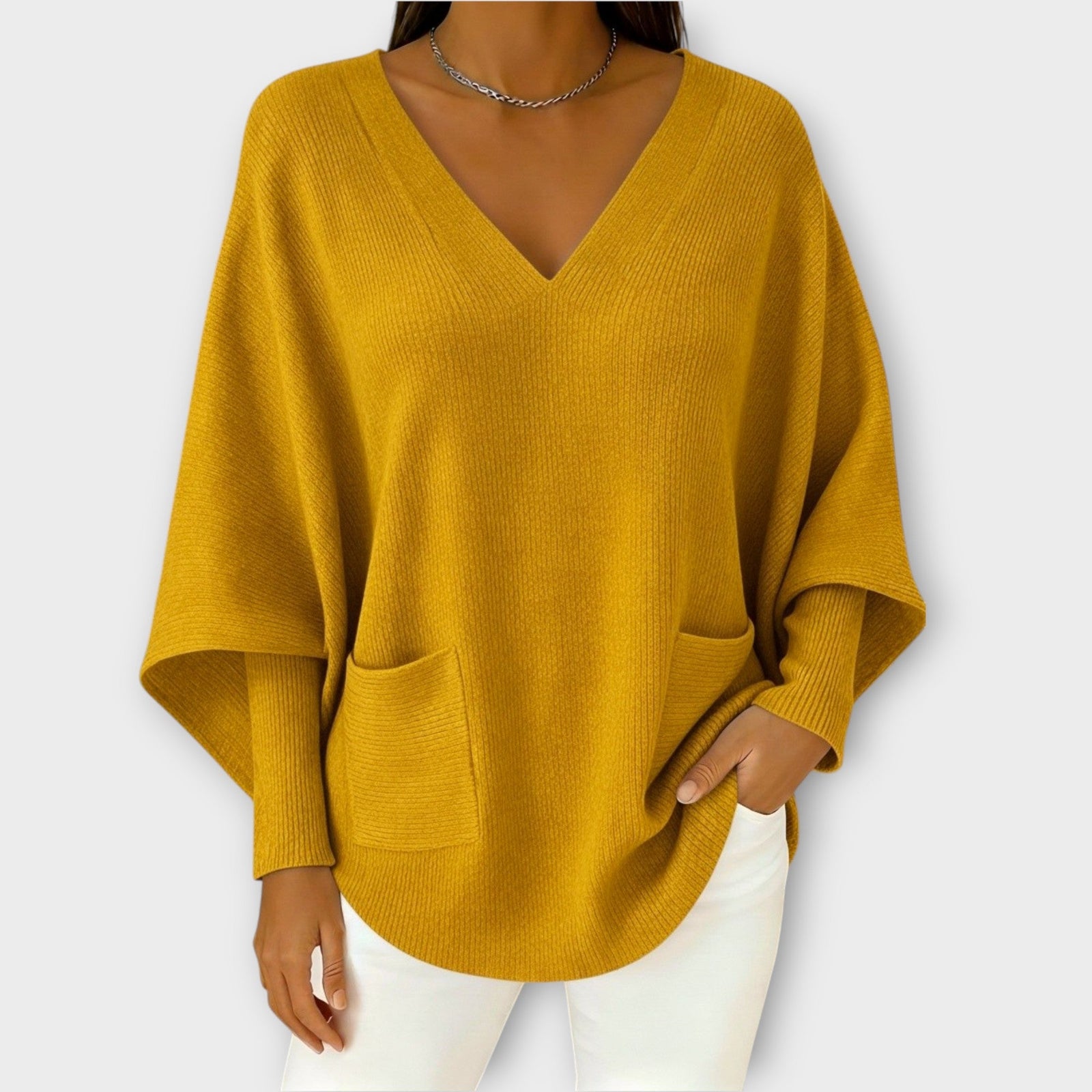 Soft Ribbed V-Neck Relaxed Knit Top