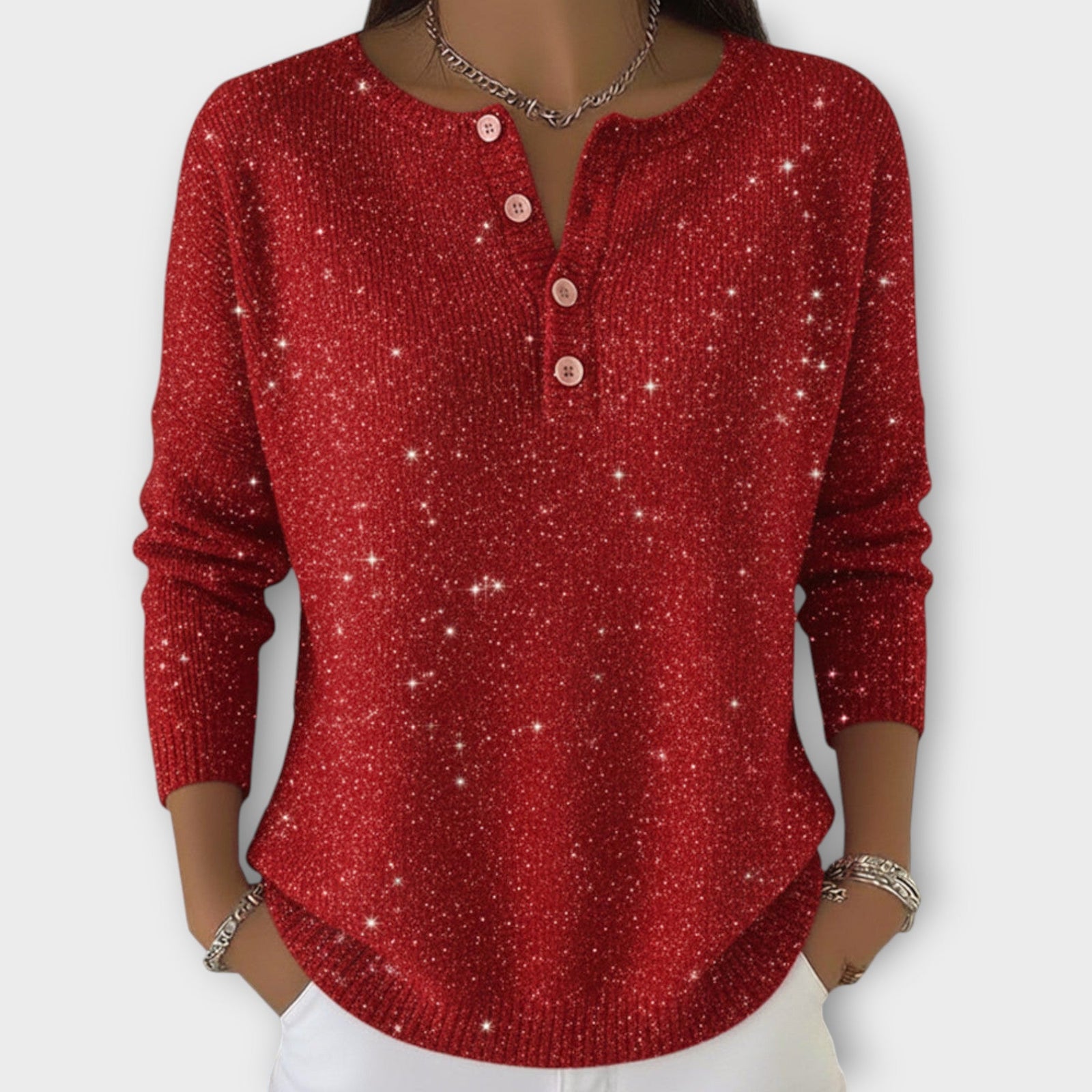 Sparkle Knit Button Henley Top
