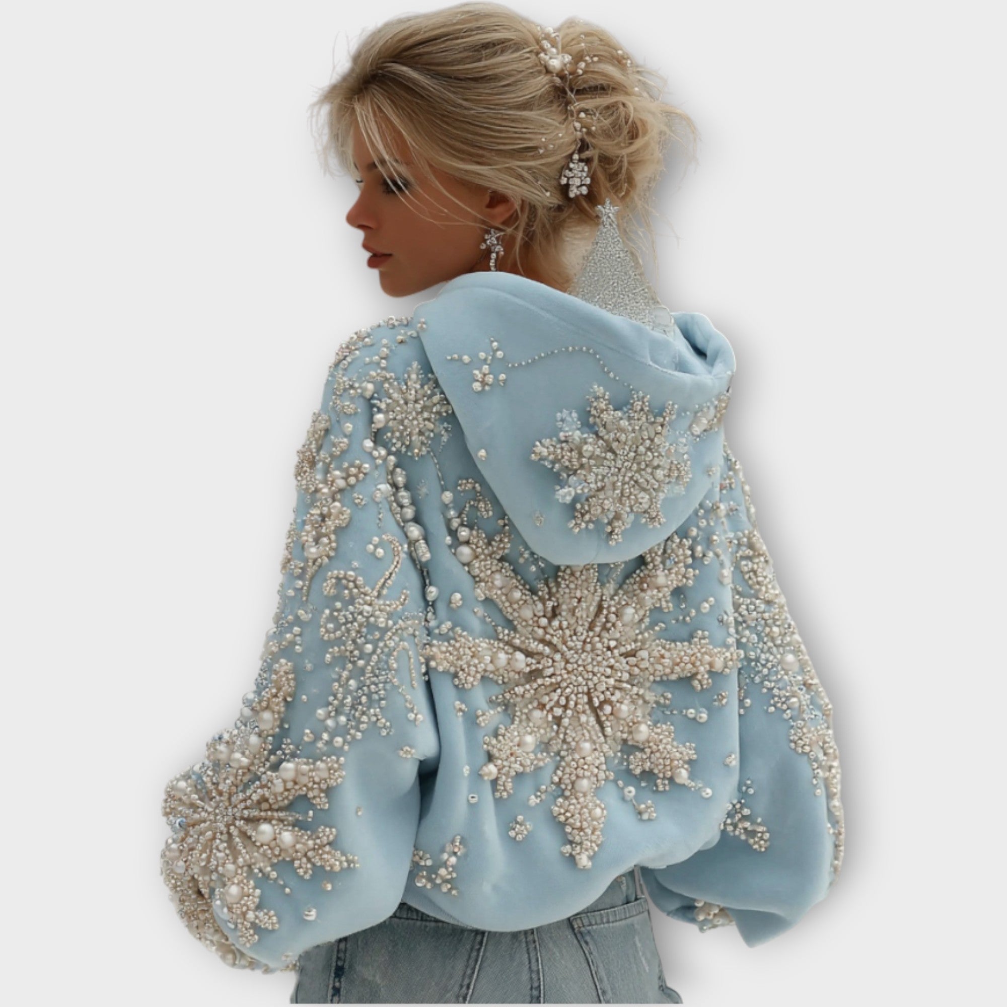 Hand-Embellished Holiday Pearl Hoodie