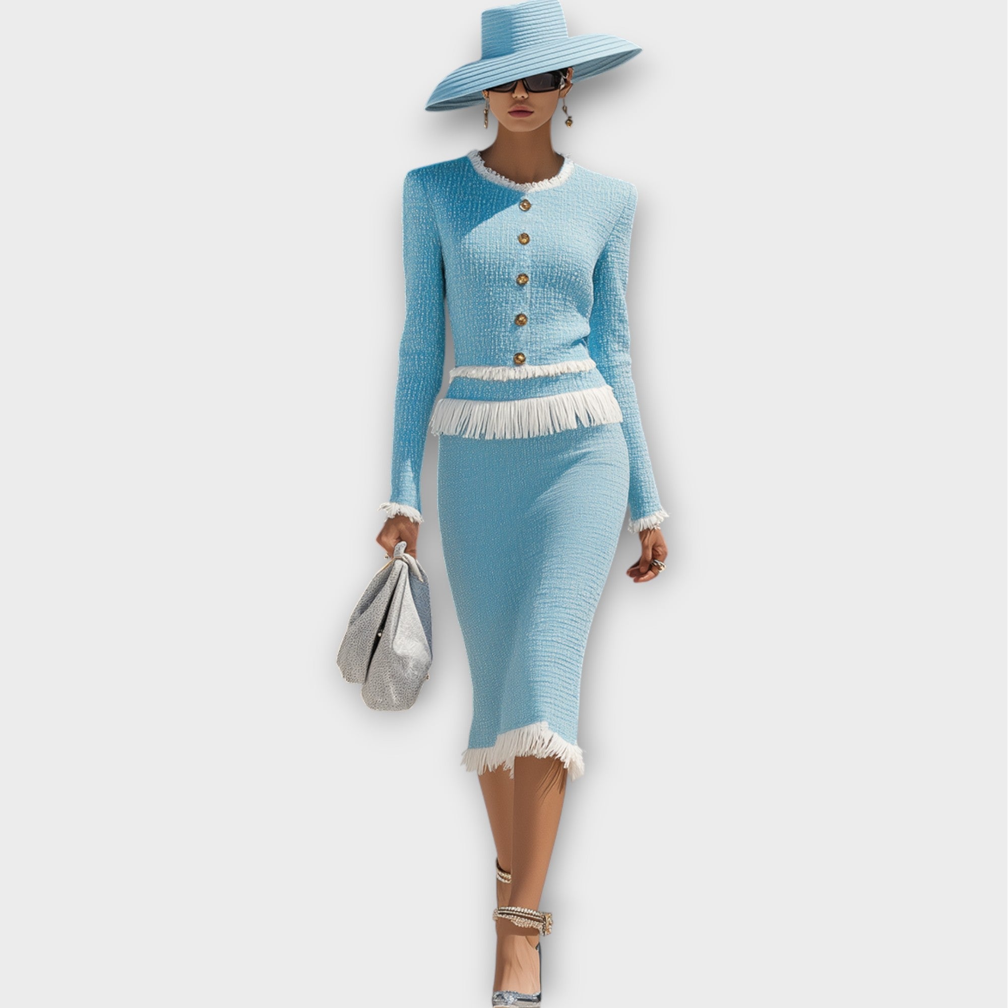 Elegant Fringe Trim Two-Piece Skirt Set