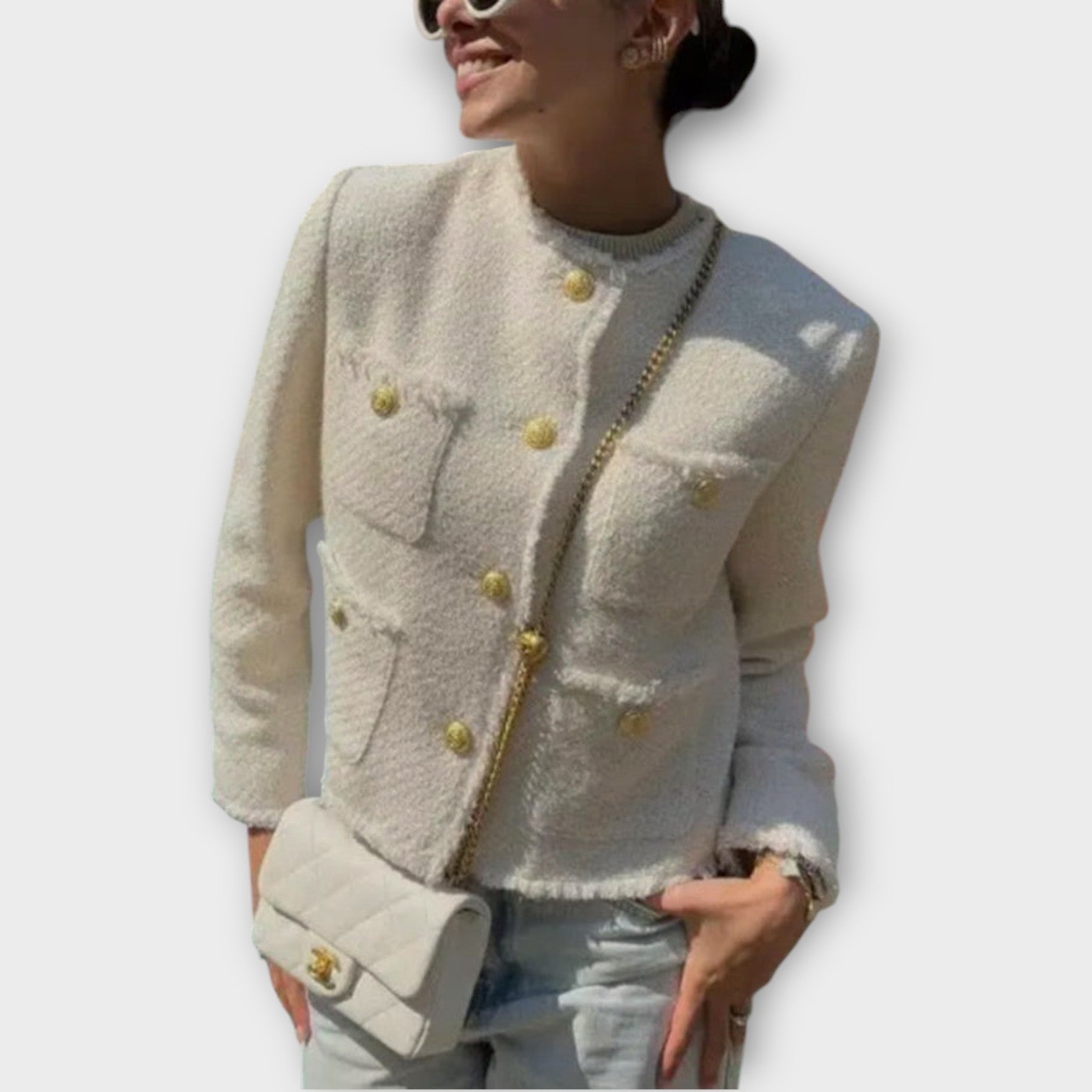 Textured Button-Front Tweed Jacket