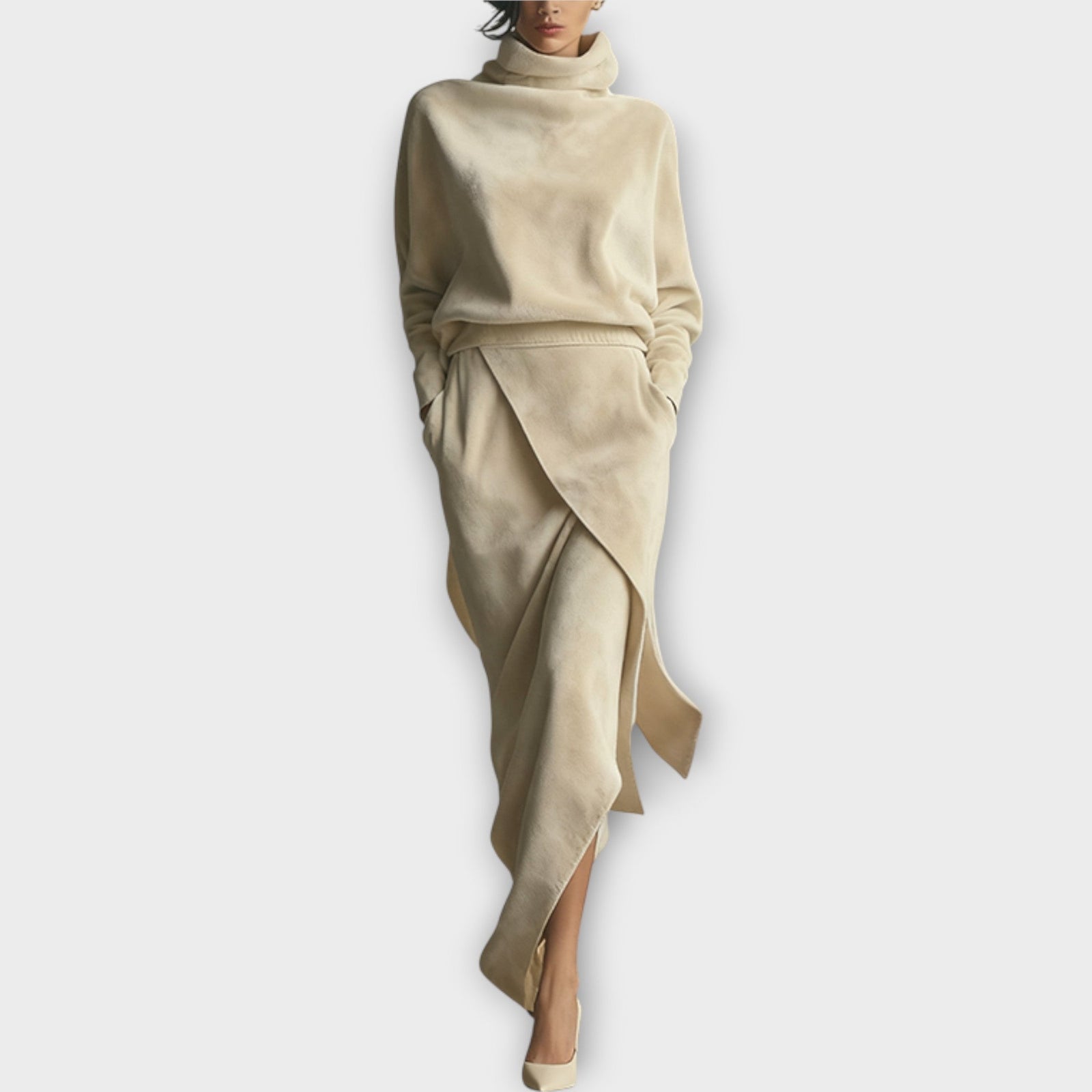 Luxe Cream Wrap Skirt & Turtleneck Set