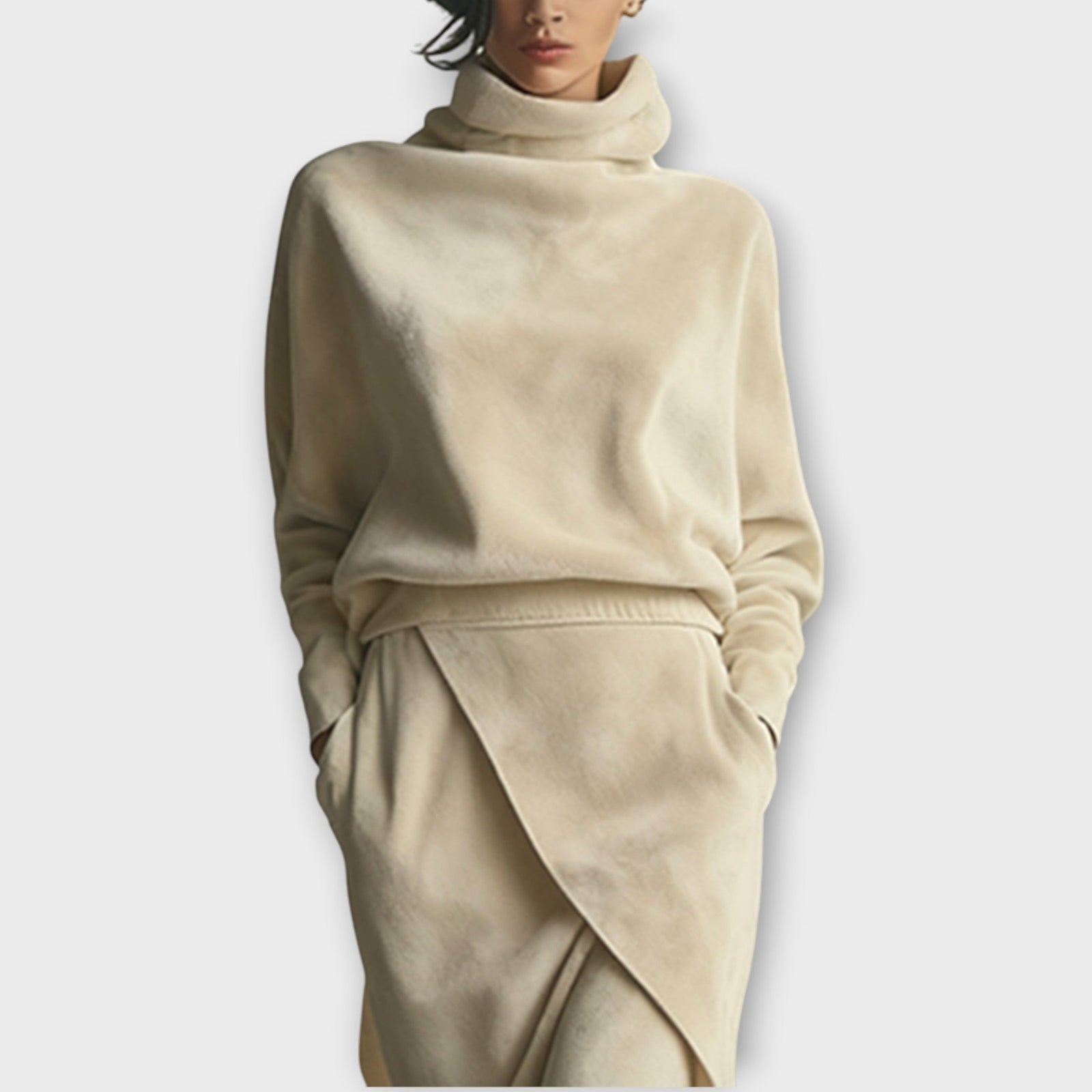 Luxe Cream Wrap Skirt & Turtleneck Set