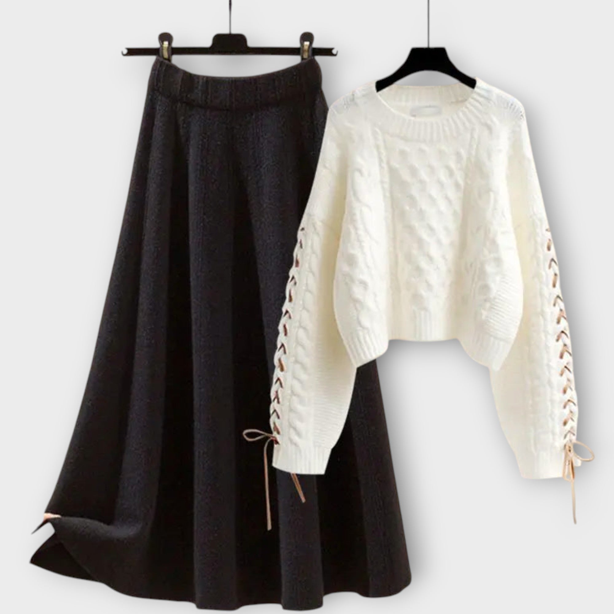 Cable Knit Sweater & Midi Skirt Set