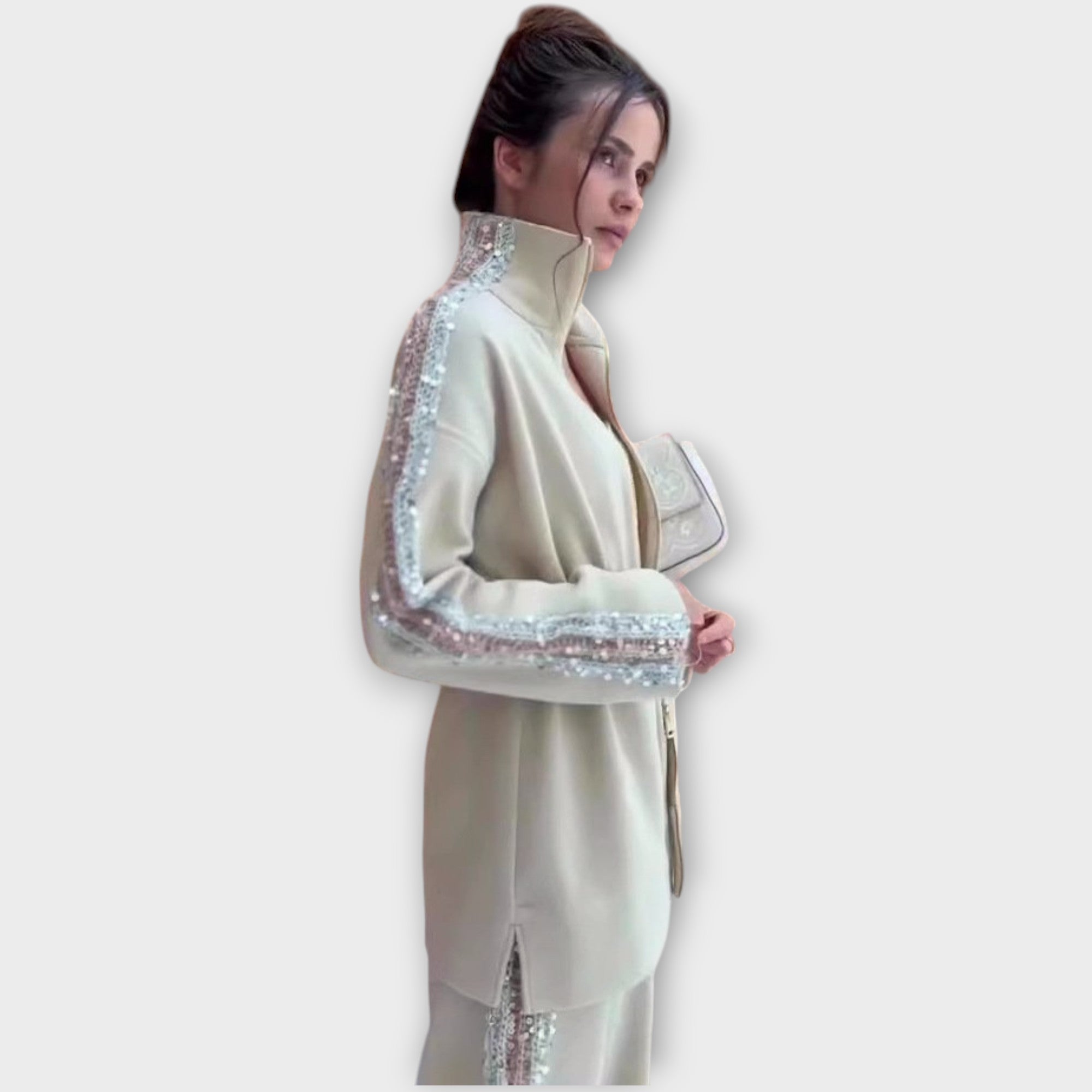 Elegant Sequin-Trim Tailored Set