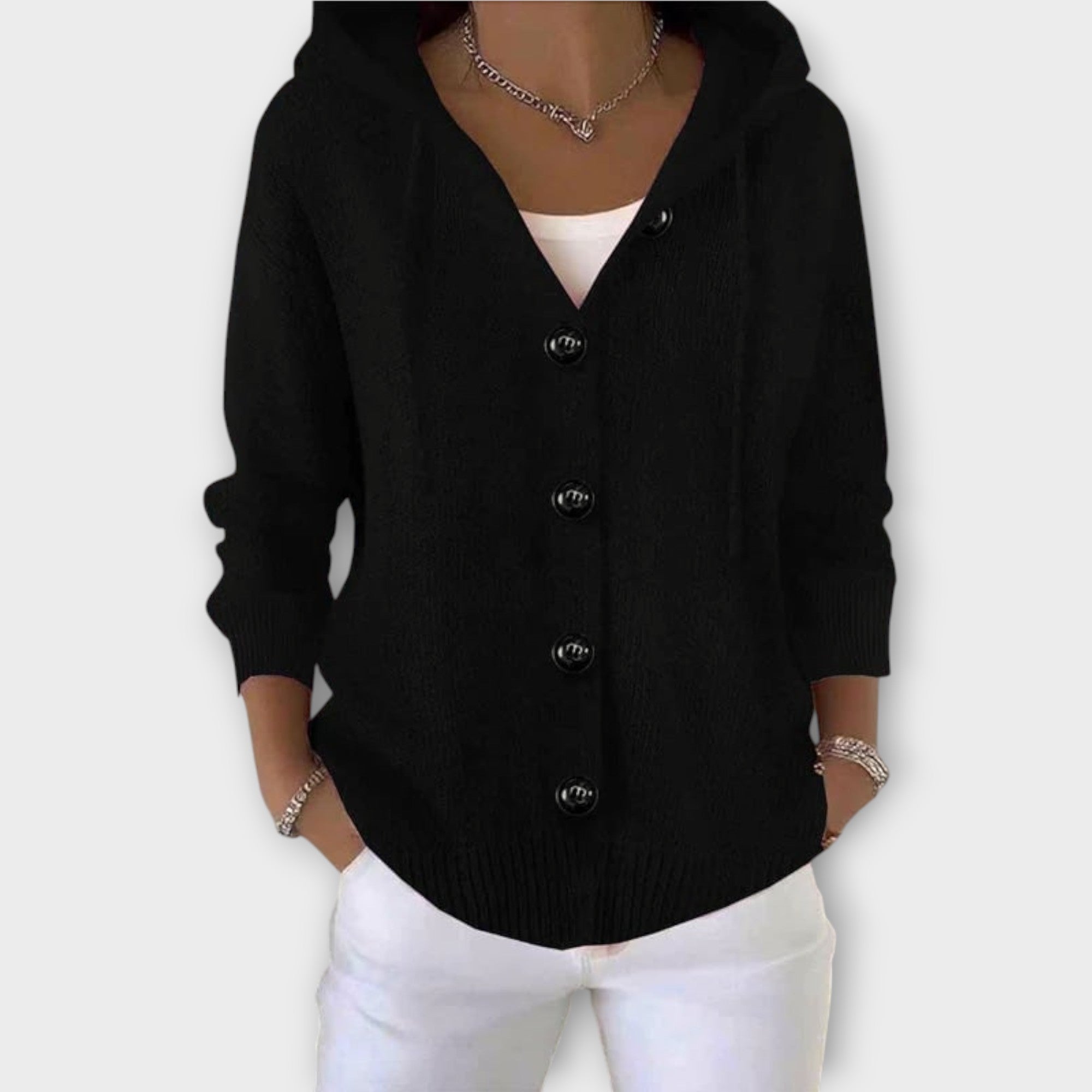 Cozy Button-Front Hooded Knit Cardigan