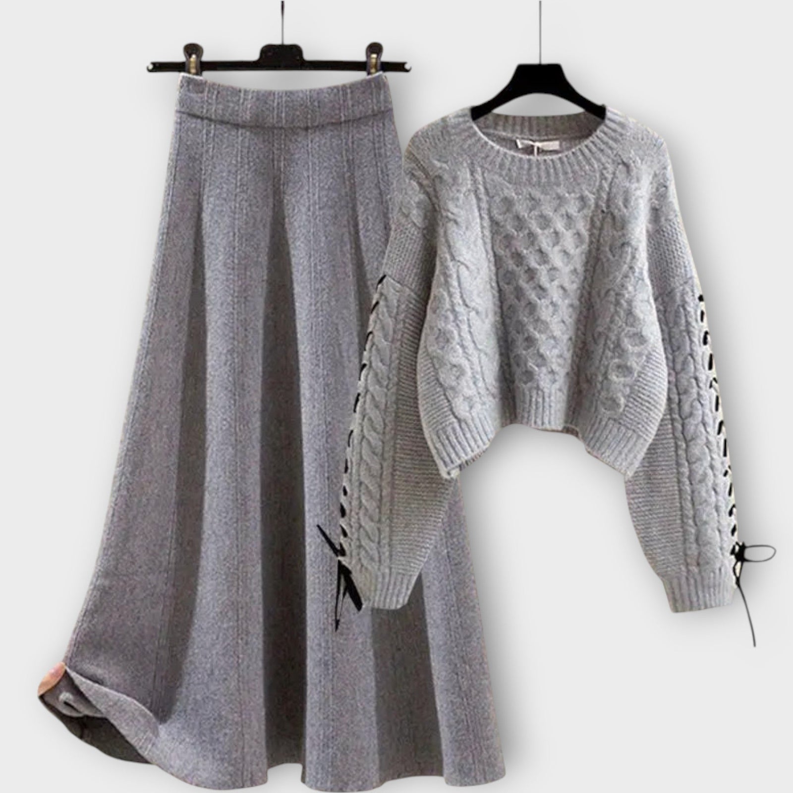 Cable Knit Sweater & Midi Skirt Set