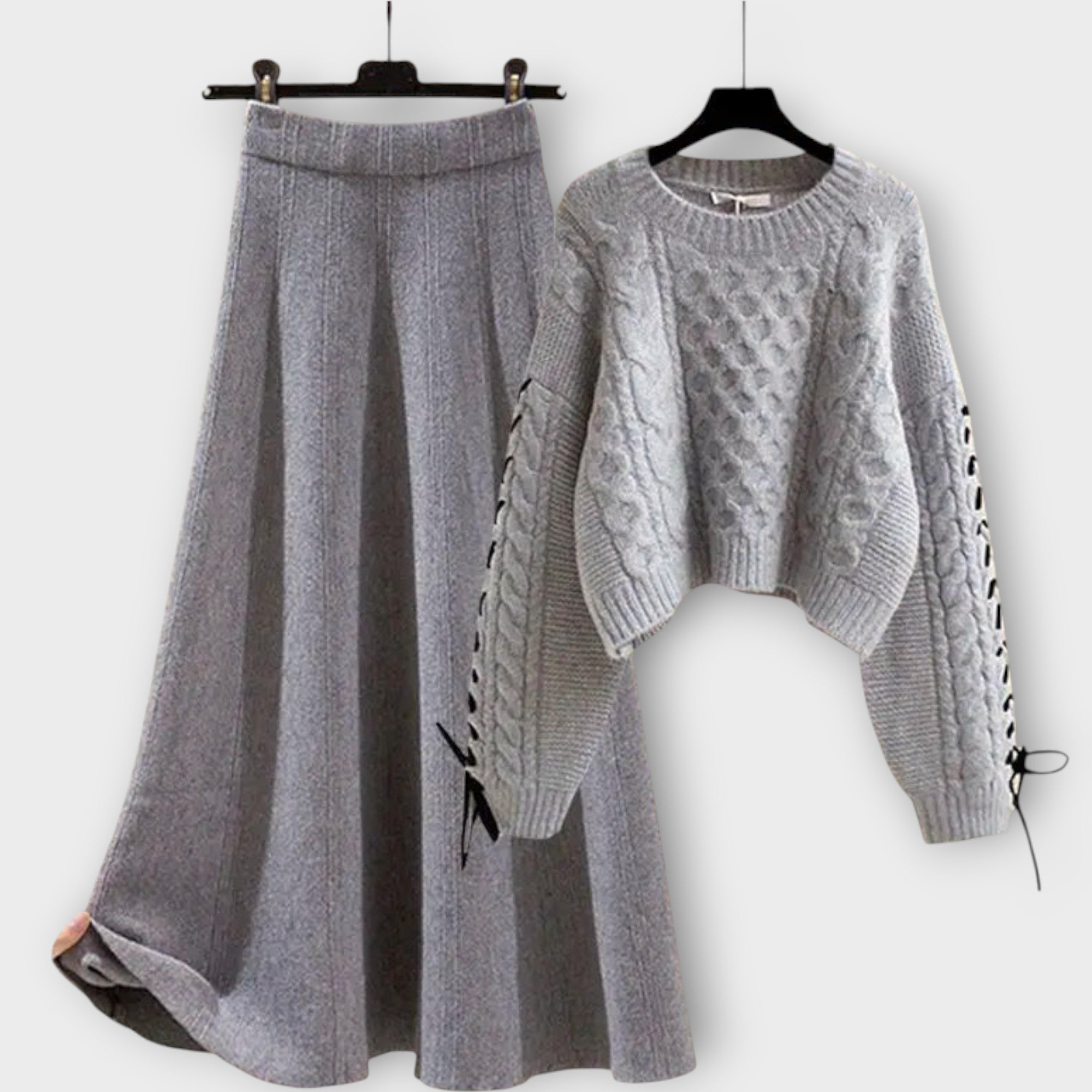 Cable Knit Sweater & Midi Skirt Set