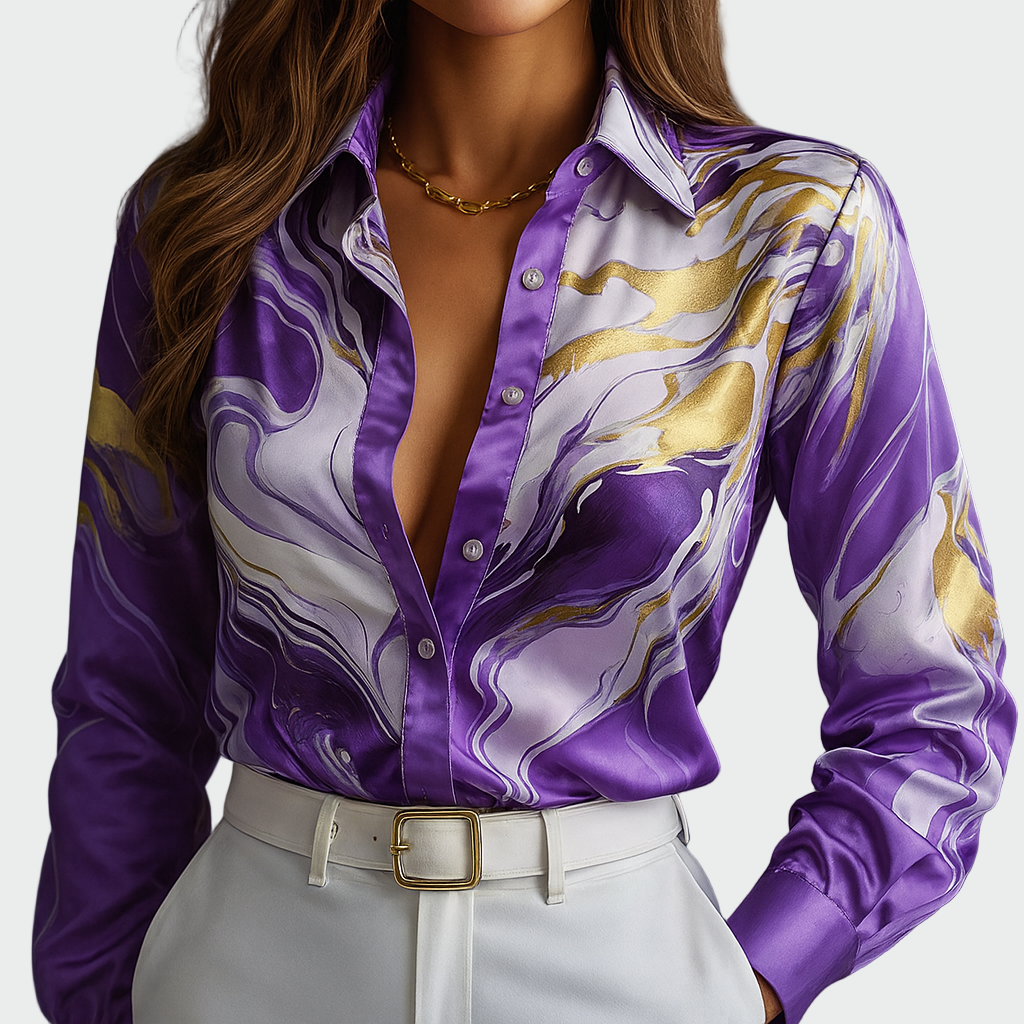Satin Luxe Printed Button-Up Shirt