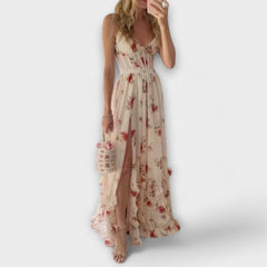 Maxi Dress with Floral Design and Slit