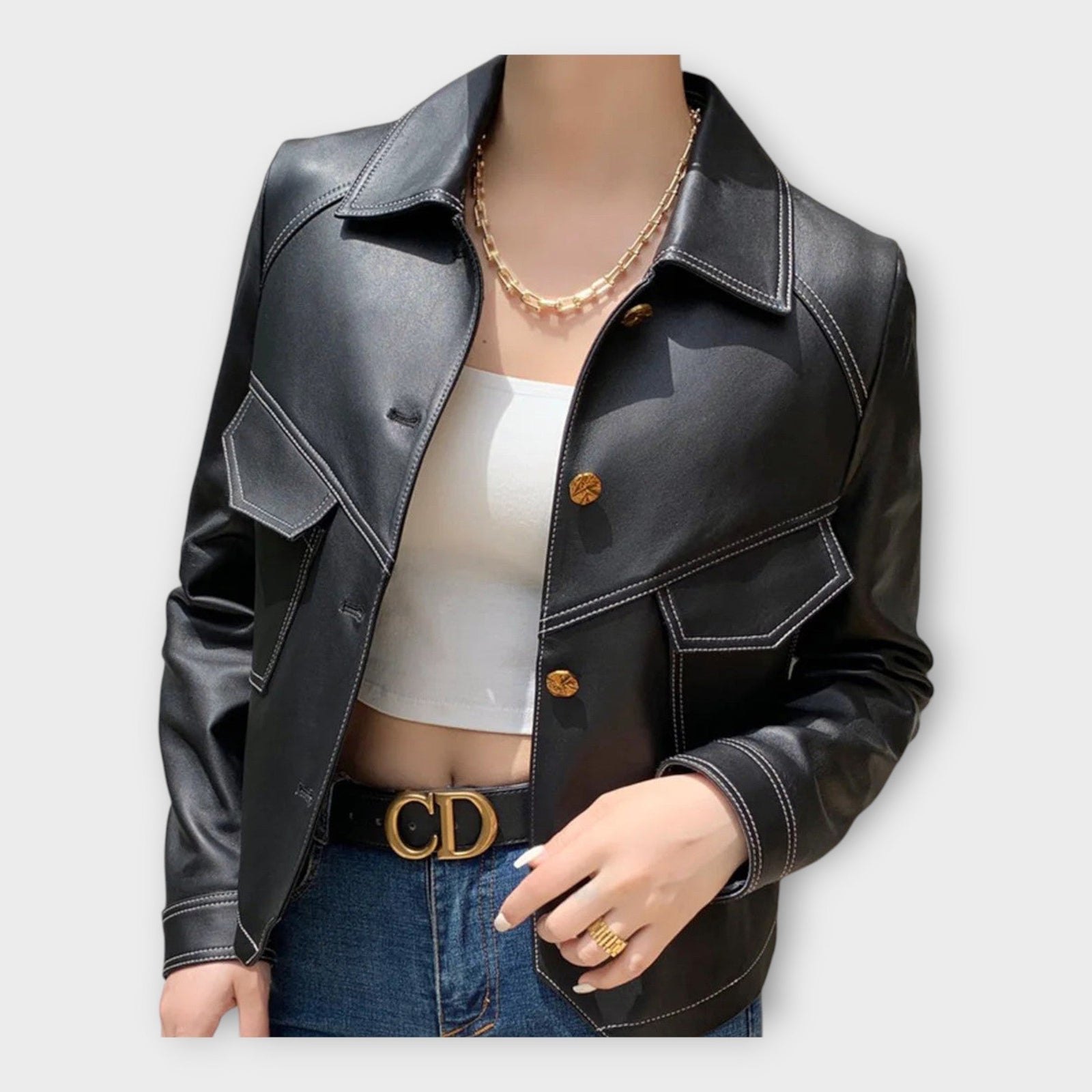 Elegant Leather Jacket with Modern Design and Refined Aesthetic