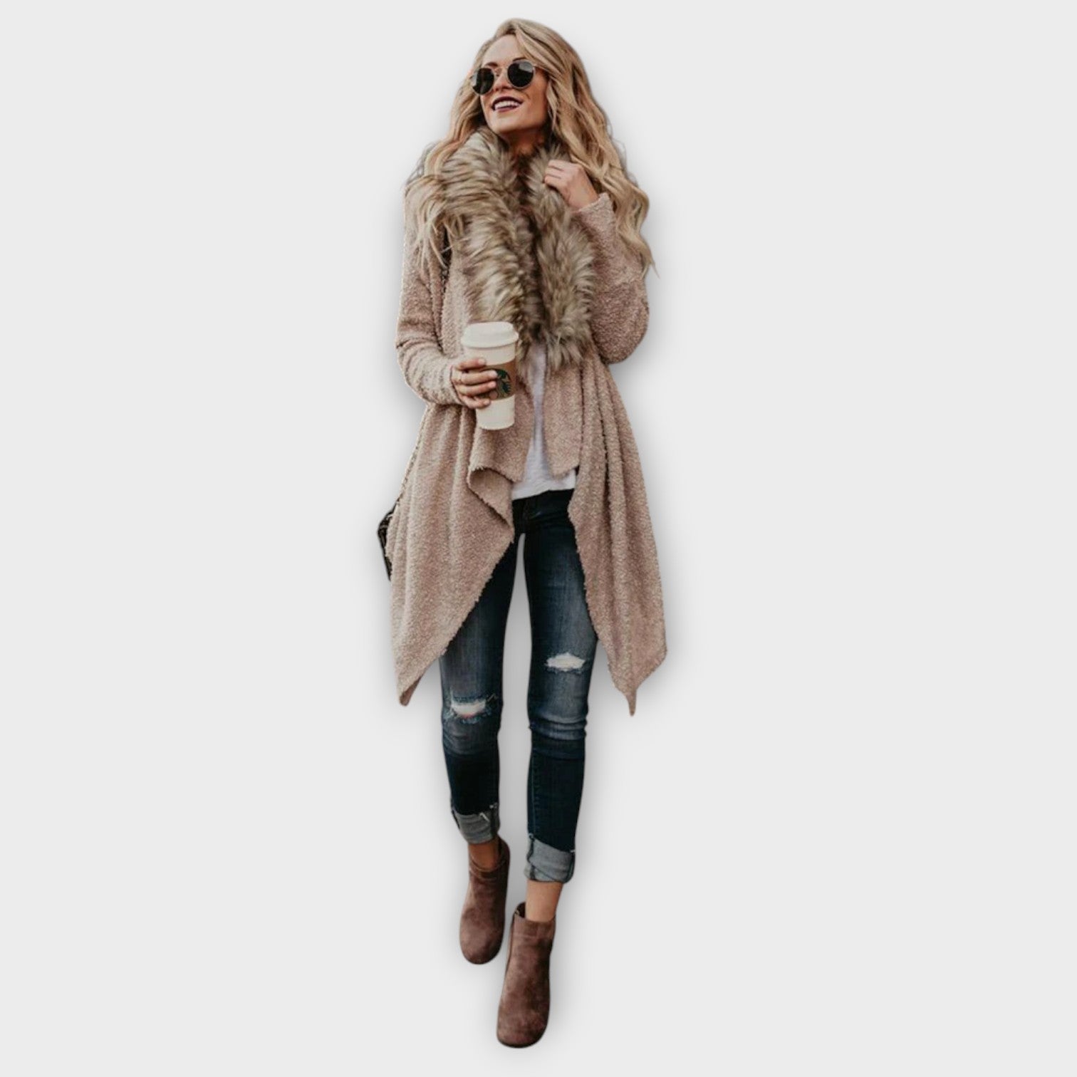 Cozy Draped Faux-Fur Cardigan