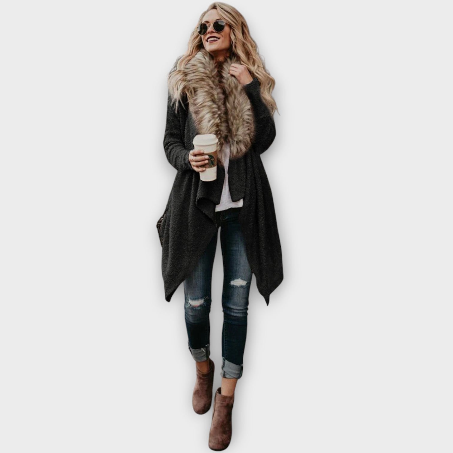 Cozy Draped Faux-Fur Cardigan